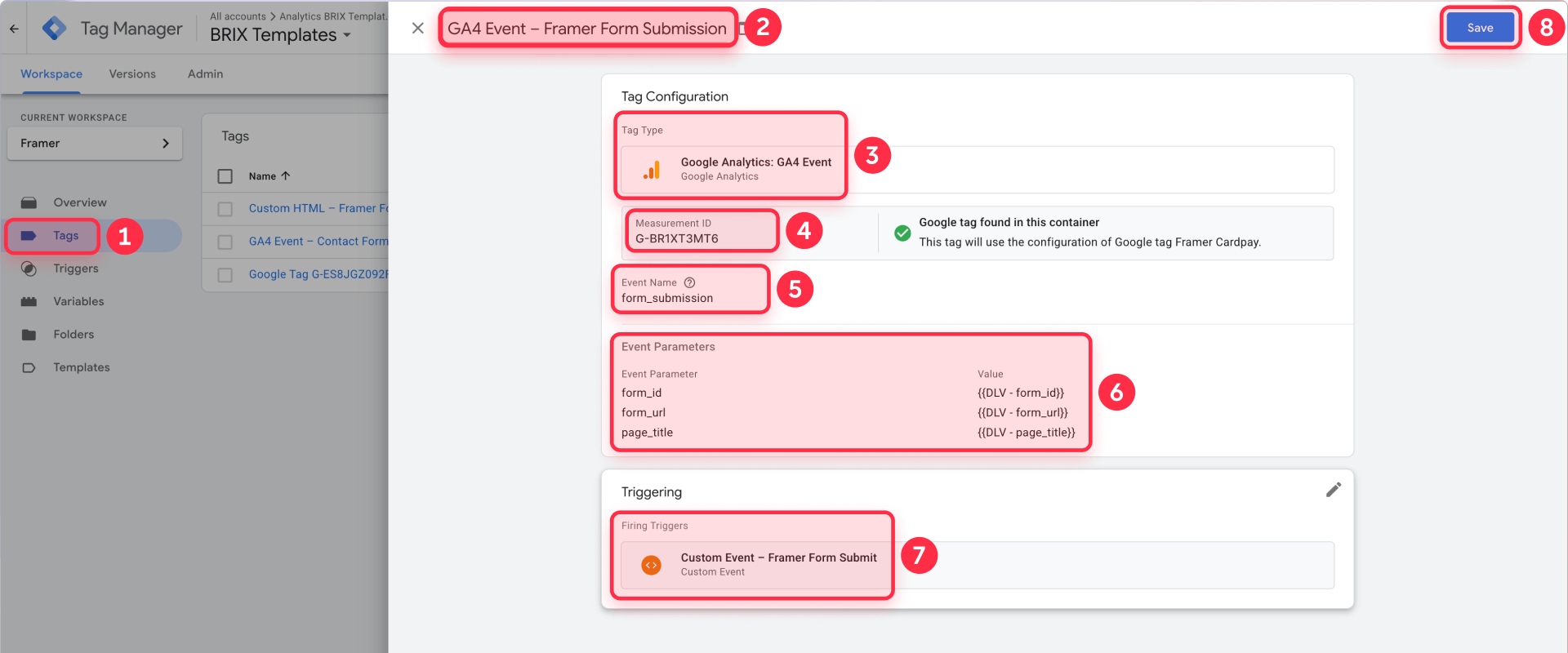 How to configure GA4 Event tag form submission with DLV variables in GTM for Framer