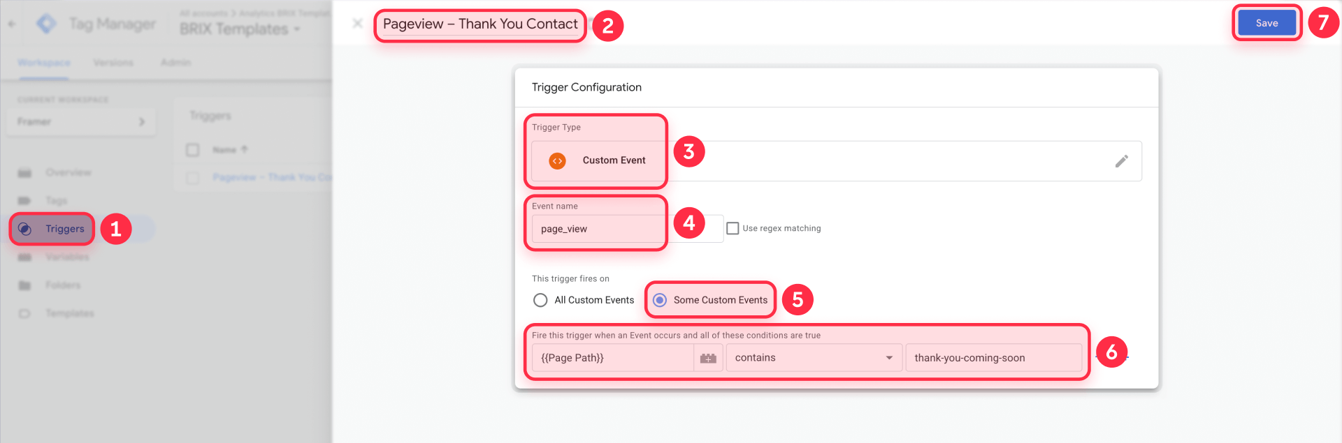 How to create Custom Event trigger page view in GTM for Framer Thank You page