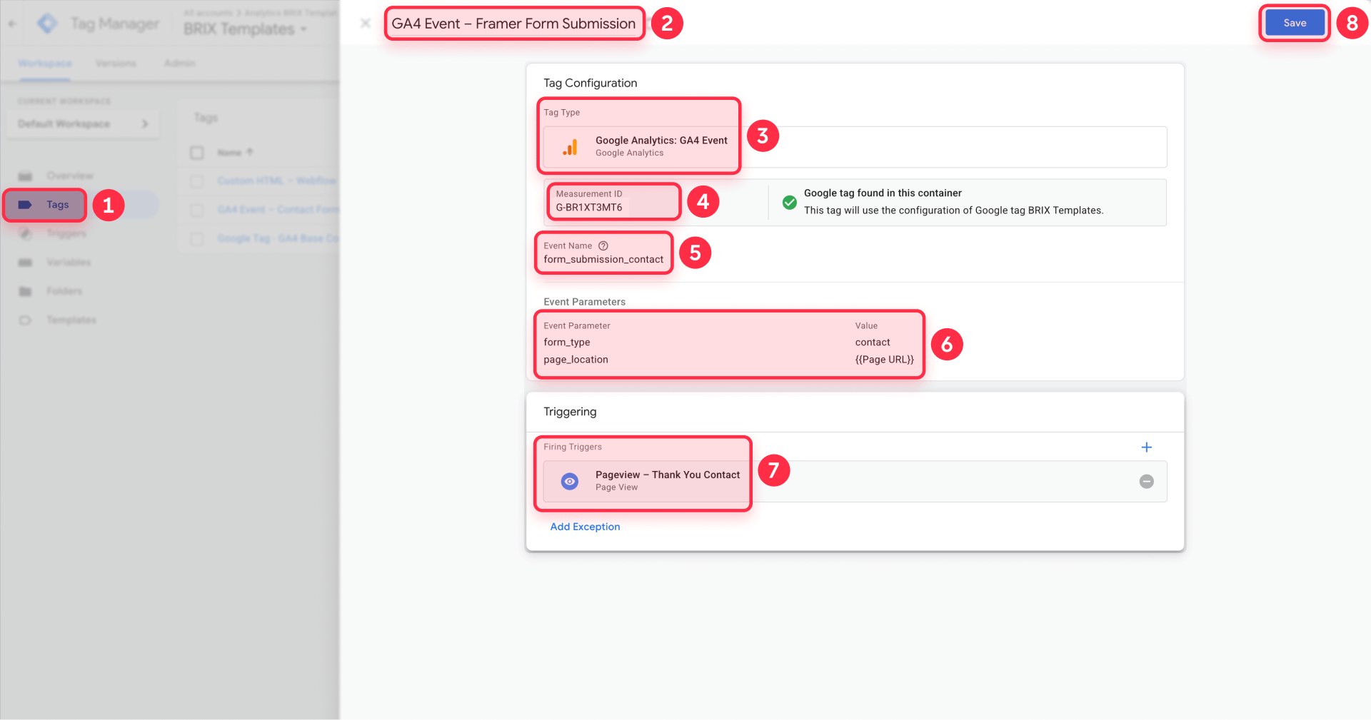 How to create GA4 Event tag form submission contact for Framer Thank You page tracking