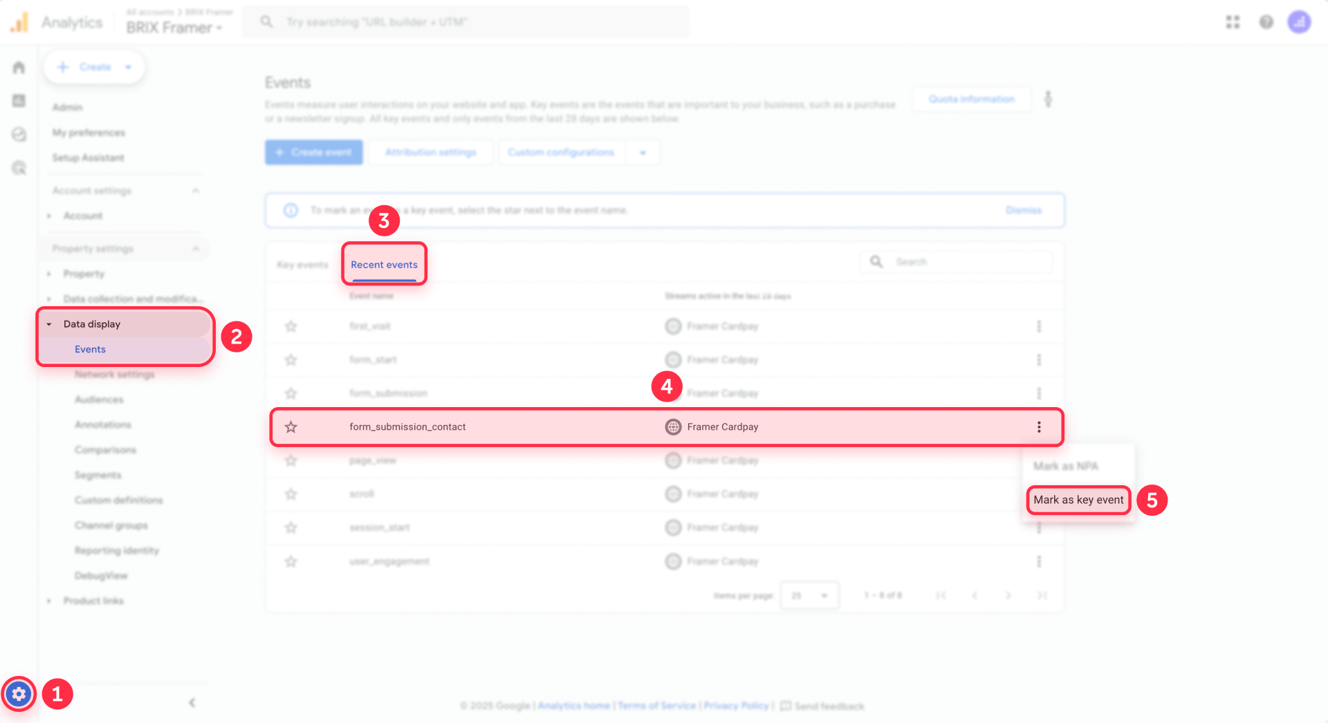 How to mark generate lead as key event in GA4 for Framer form