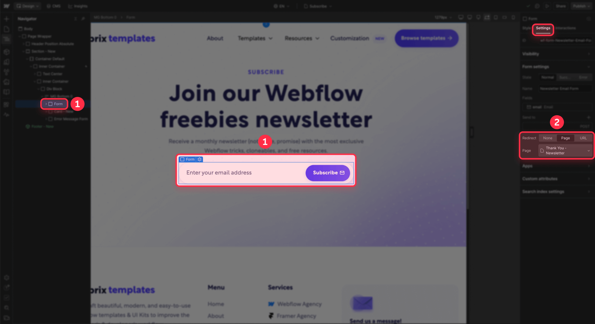 How to configure redirect URL in Webflow form to Thank You page for GTM