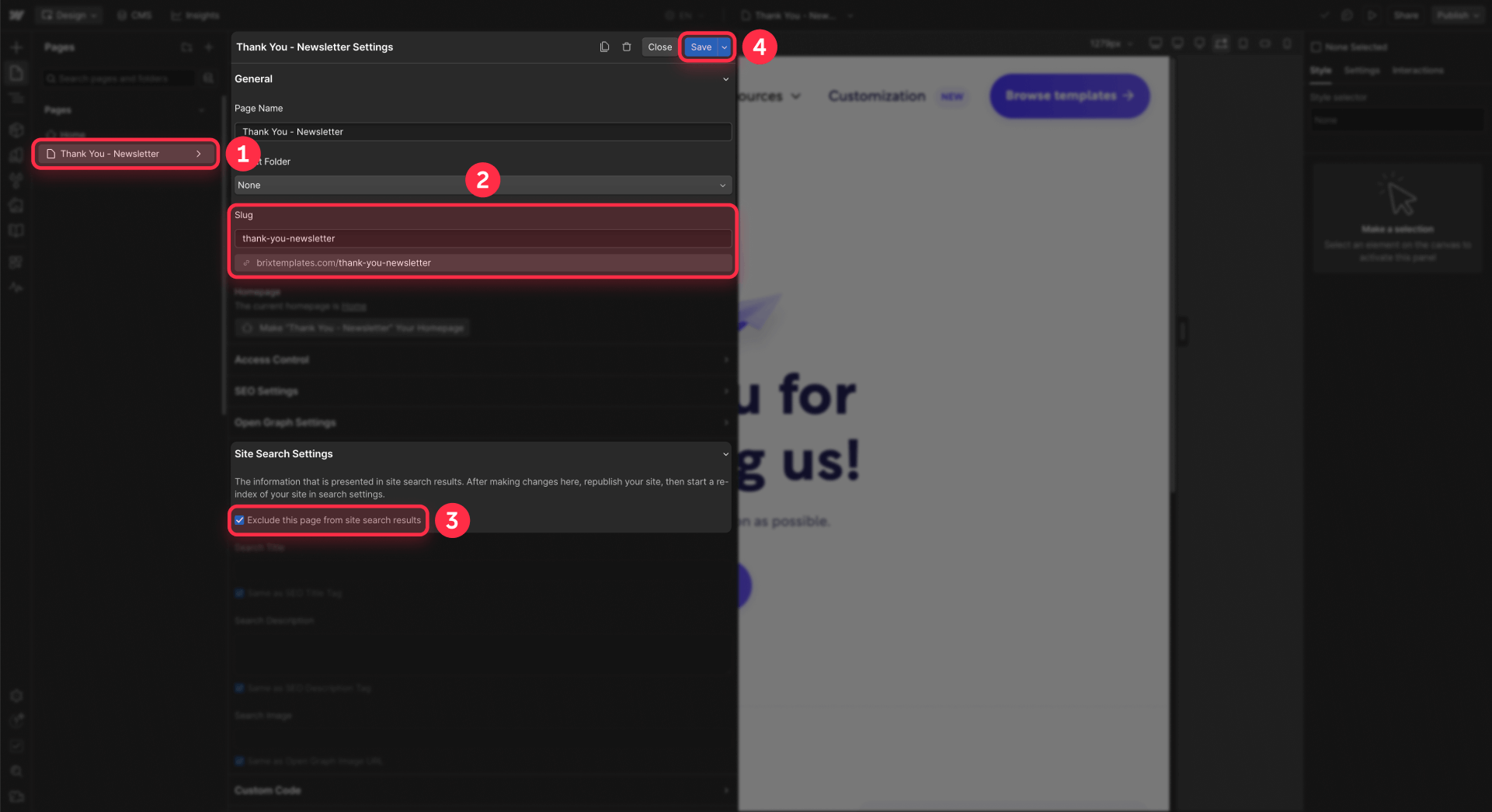 How to create Thank You page in Webflow with slug for form tracking