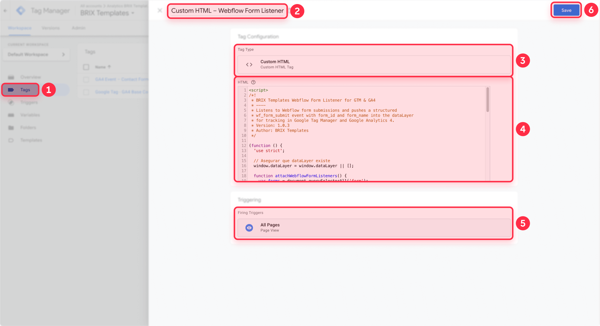 Implement Webflow form listener in Custom HTML tag of GTM for GA4 tracking