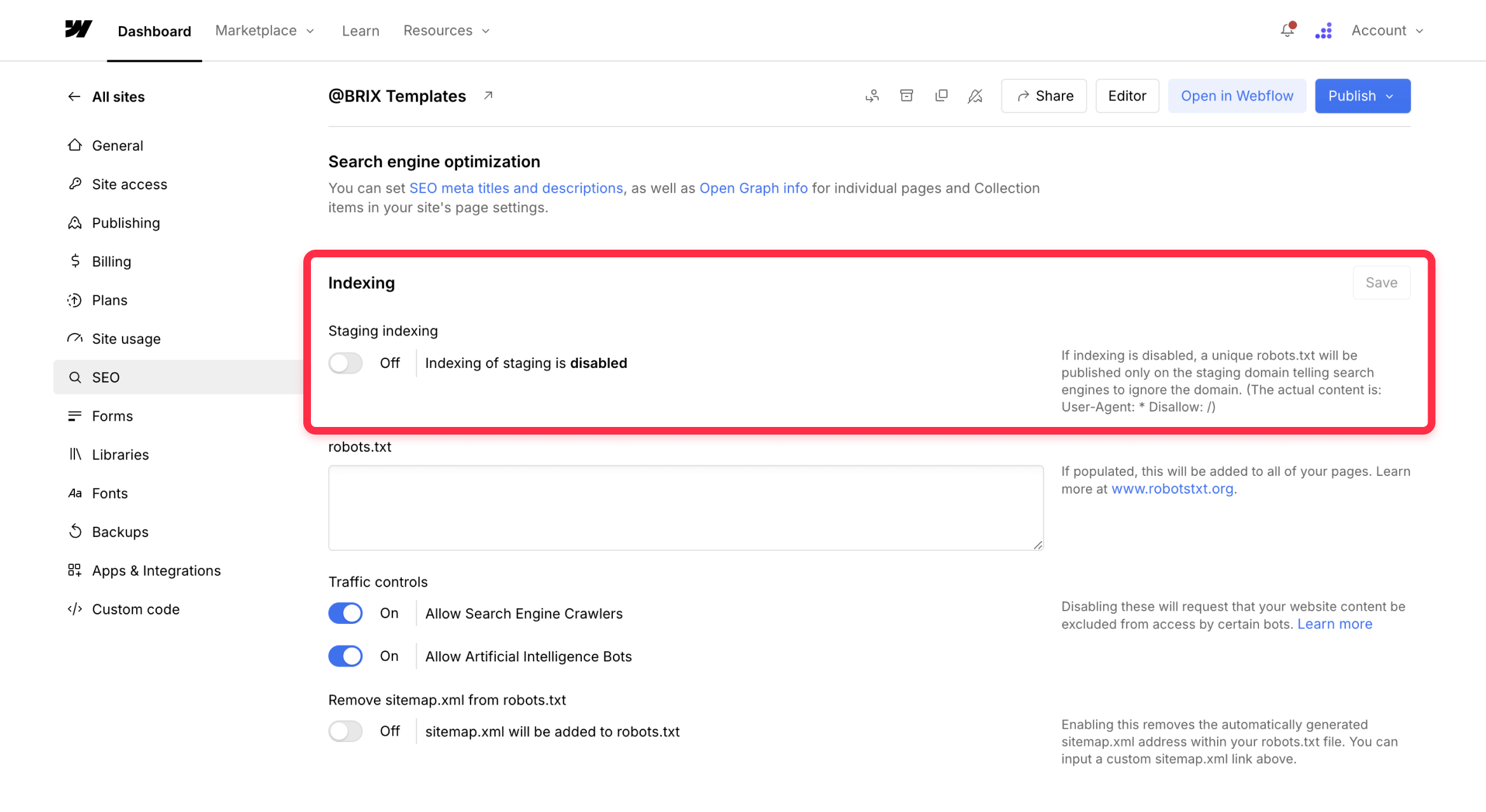 How to unindex your Webflow staging subdomain
