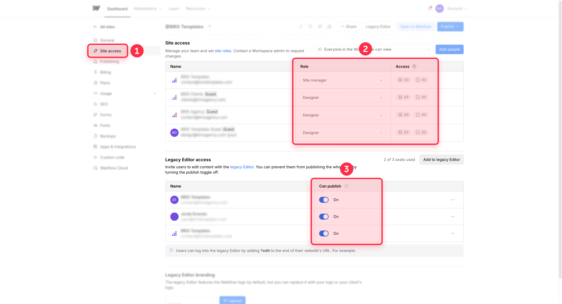 How To Configure Site Access And Can Publish In Webflow