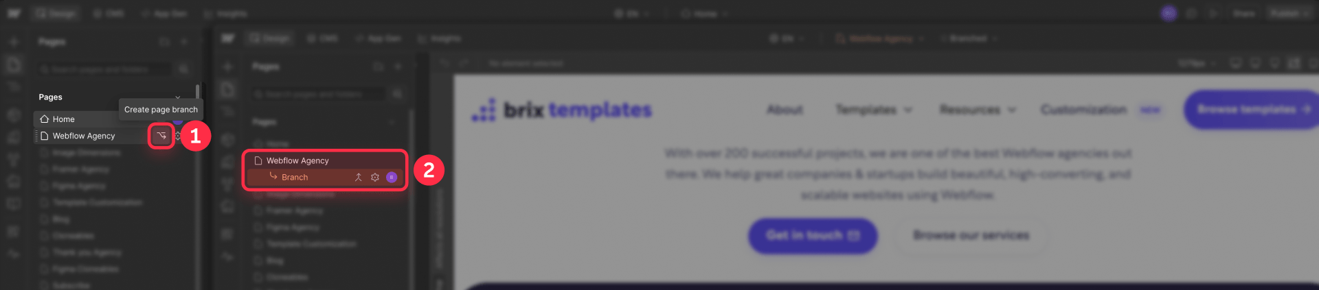How To Create A Page Branch From The Pages Panel In Webflow