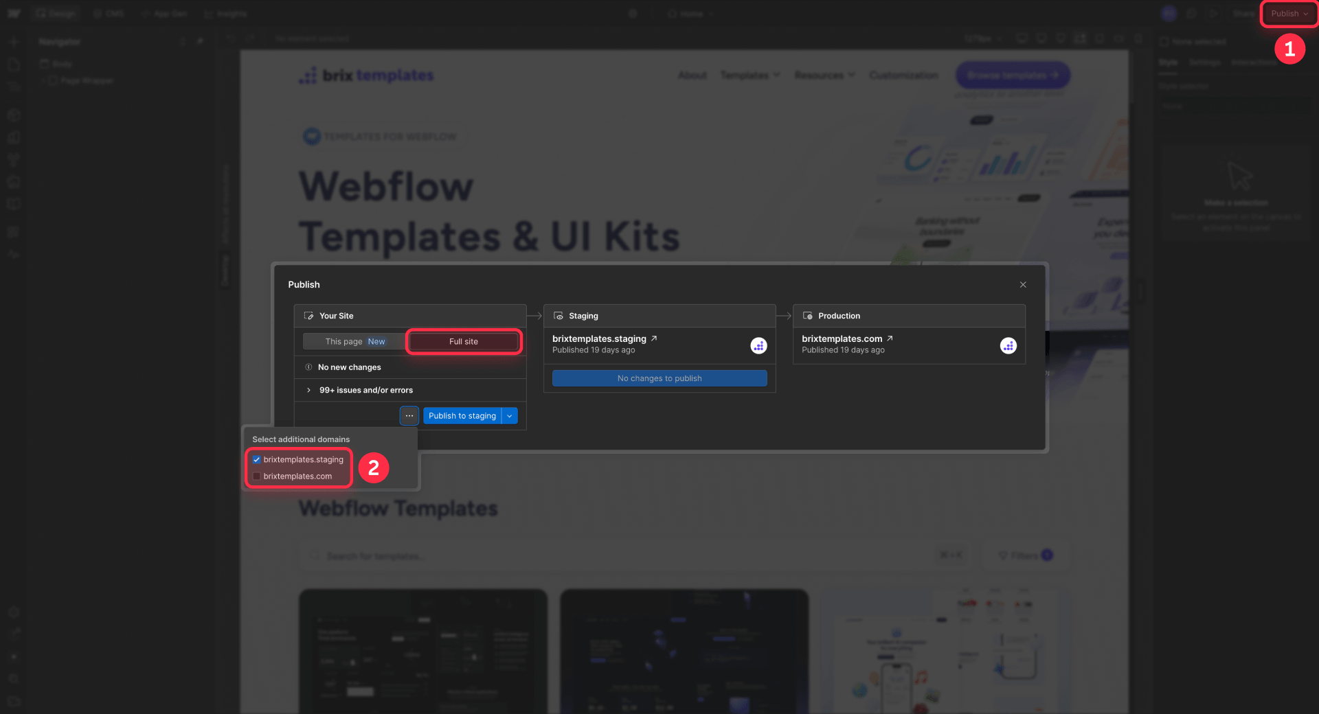 How To Publish The Full Site In Webflow