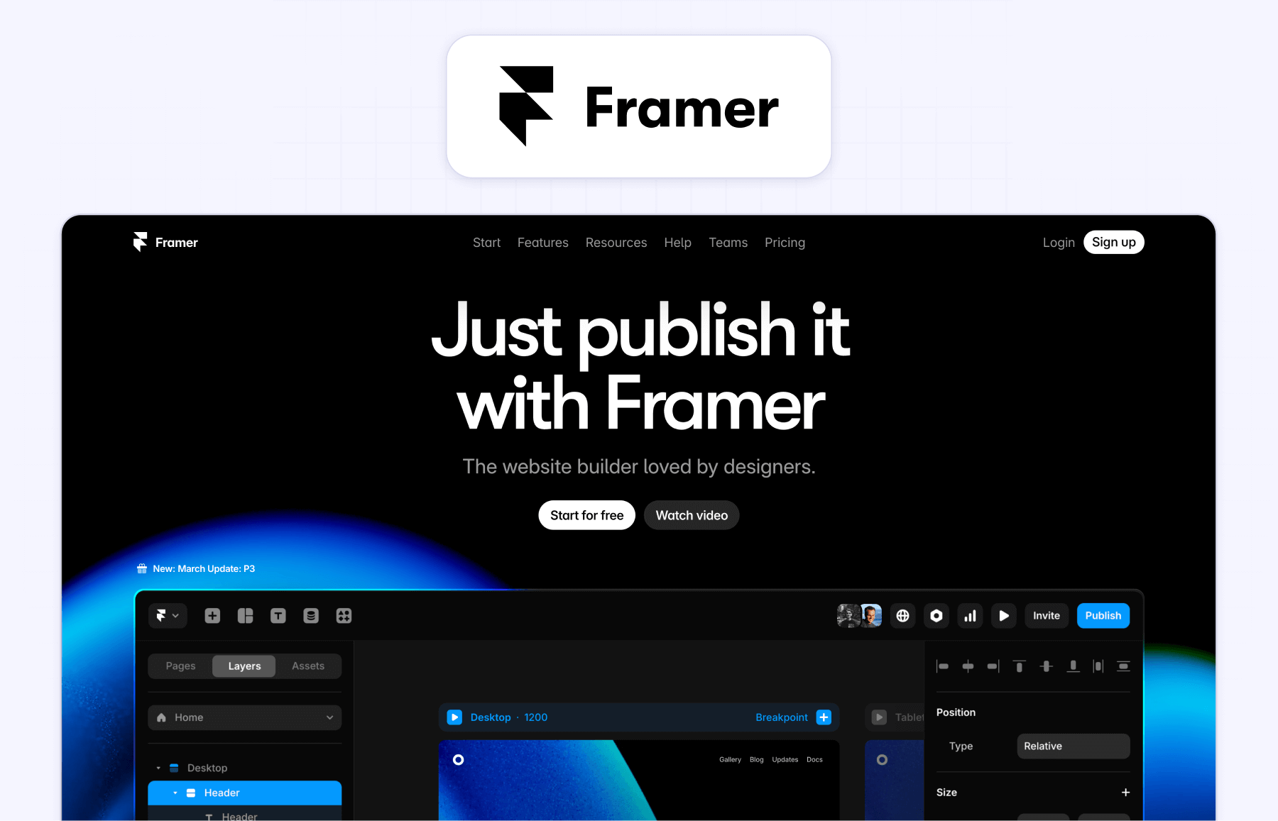 Webflow vs Framer main dashboard