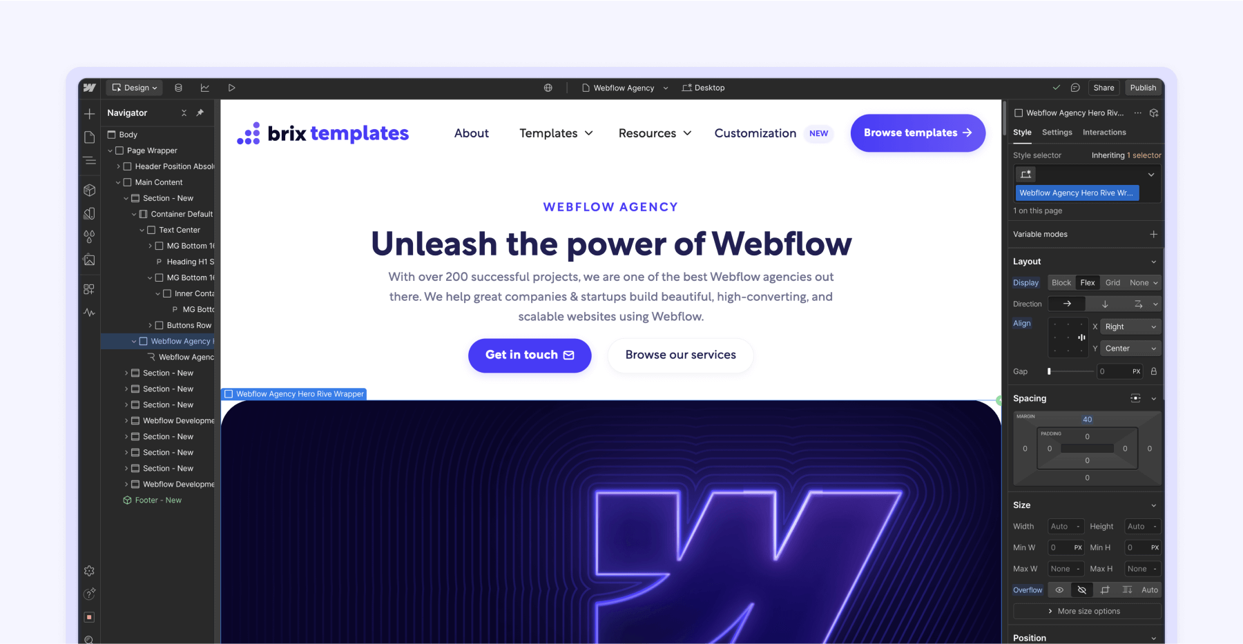 Webflow agency designer interface