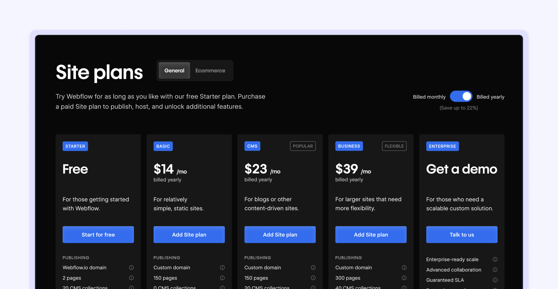 Webflow vs HubSpot pricing tiers