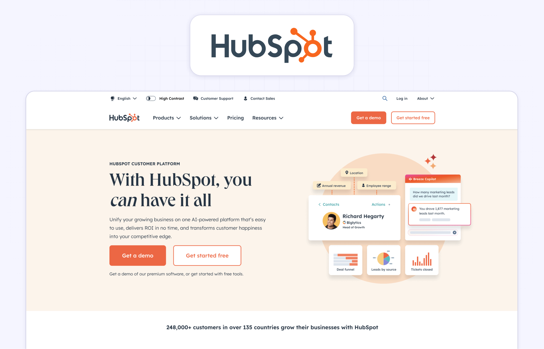 Webflow vs HubSpot website main dashboard
