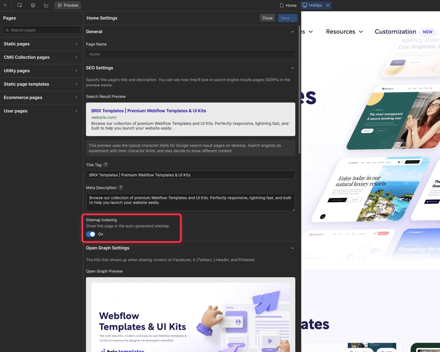 Enable Sitemap Indexing in Your Webflow Page Settings