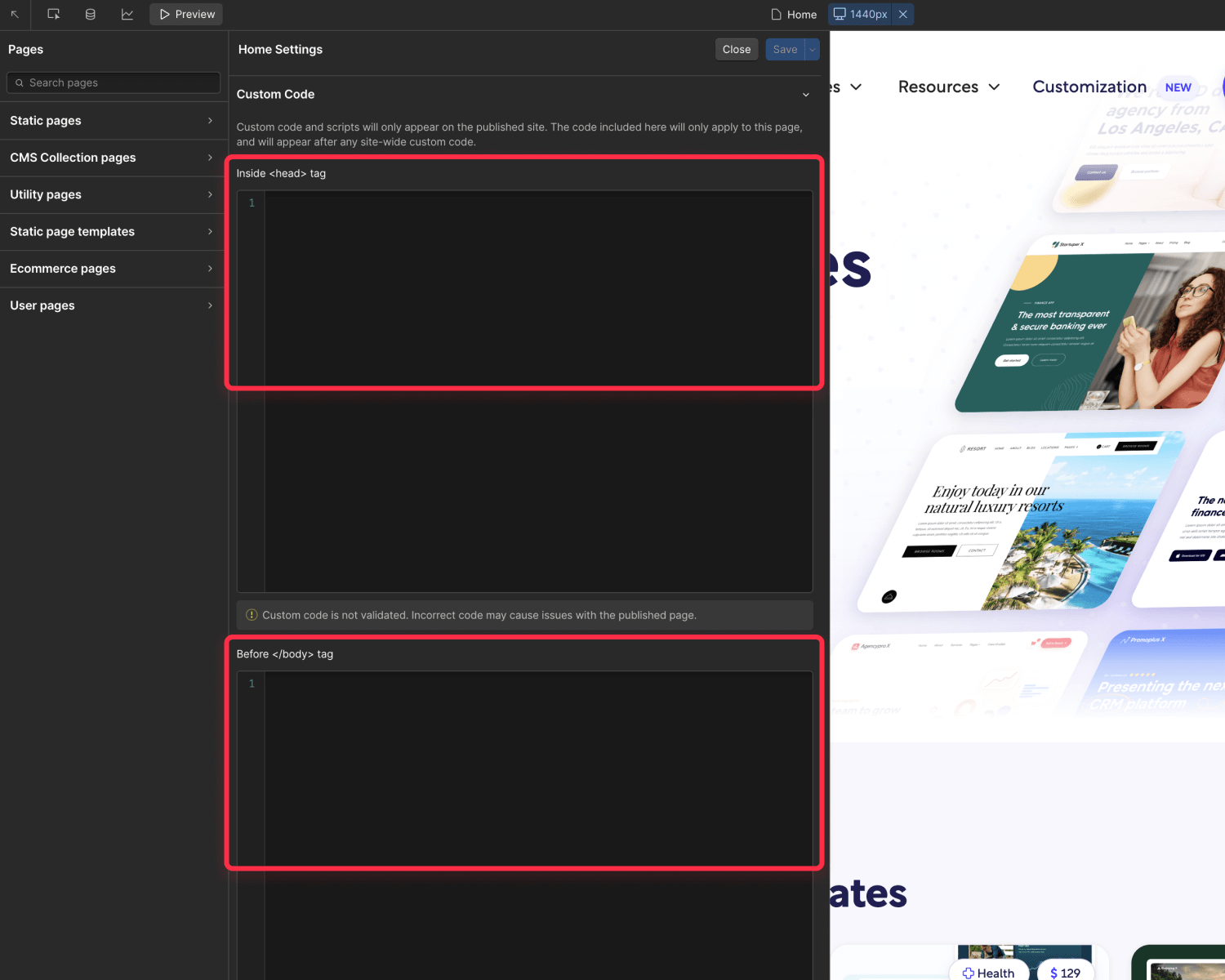Remove No Index Meta Tag Code from Webflow Page Settings