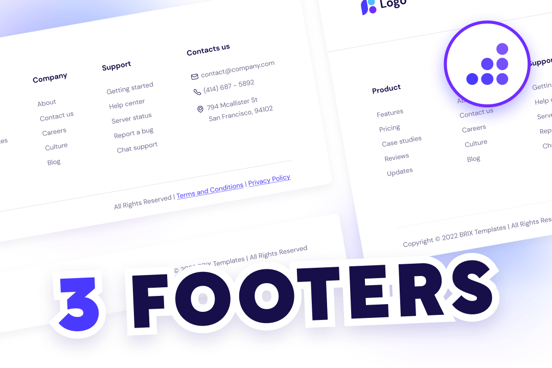 3 Footers Webflow Cloneable Template - BRIX Templates
