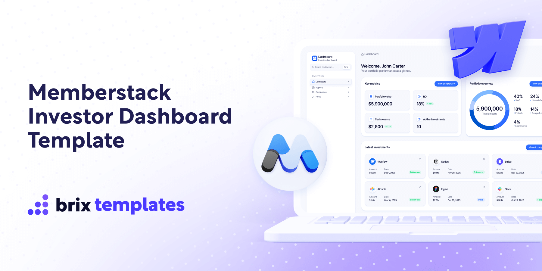 Investor Dashboard Webflow + Memberstack Template | BRIX Templates