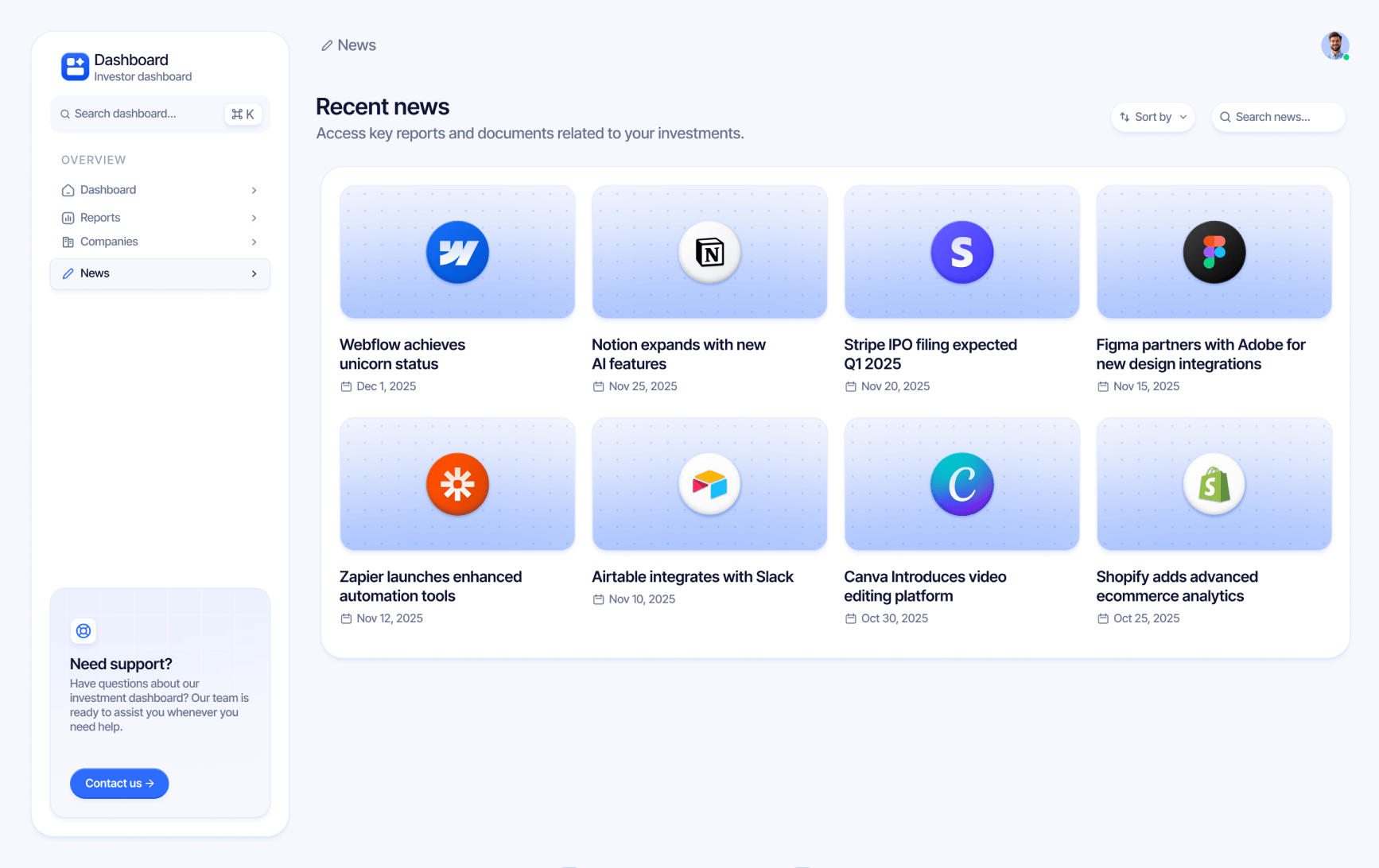 News Investor Dashboard Template Memberstack