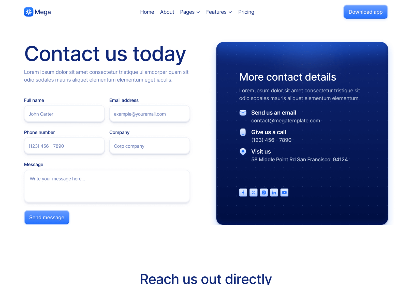 Contact V1 Page - Mega Webflow Template