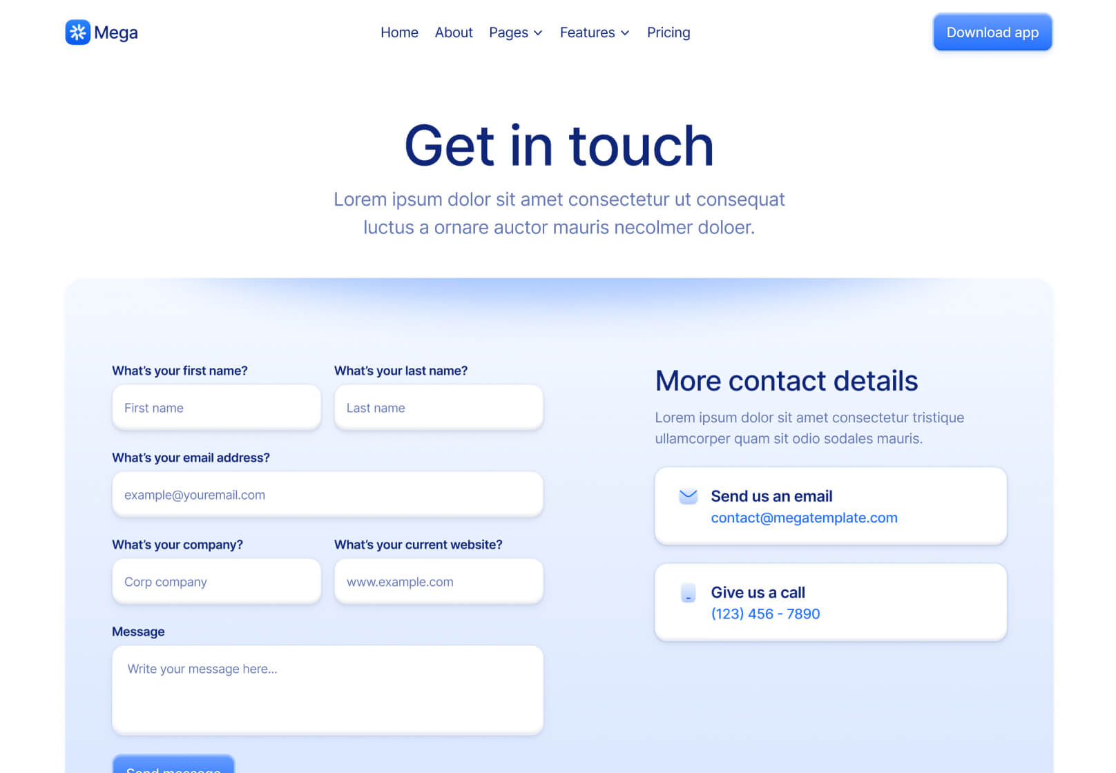 Contact V2 Page - Mega Webflow Template