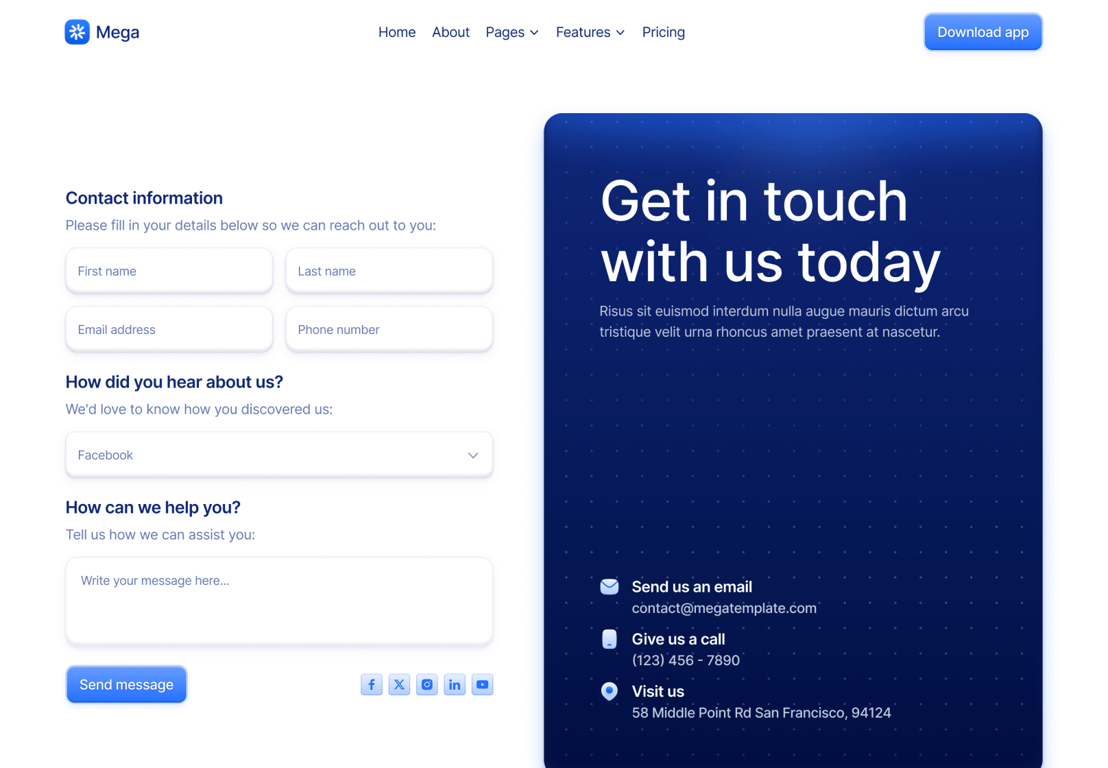 Contact V5 Page - Mega Webflow Template
