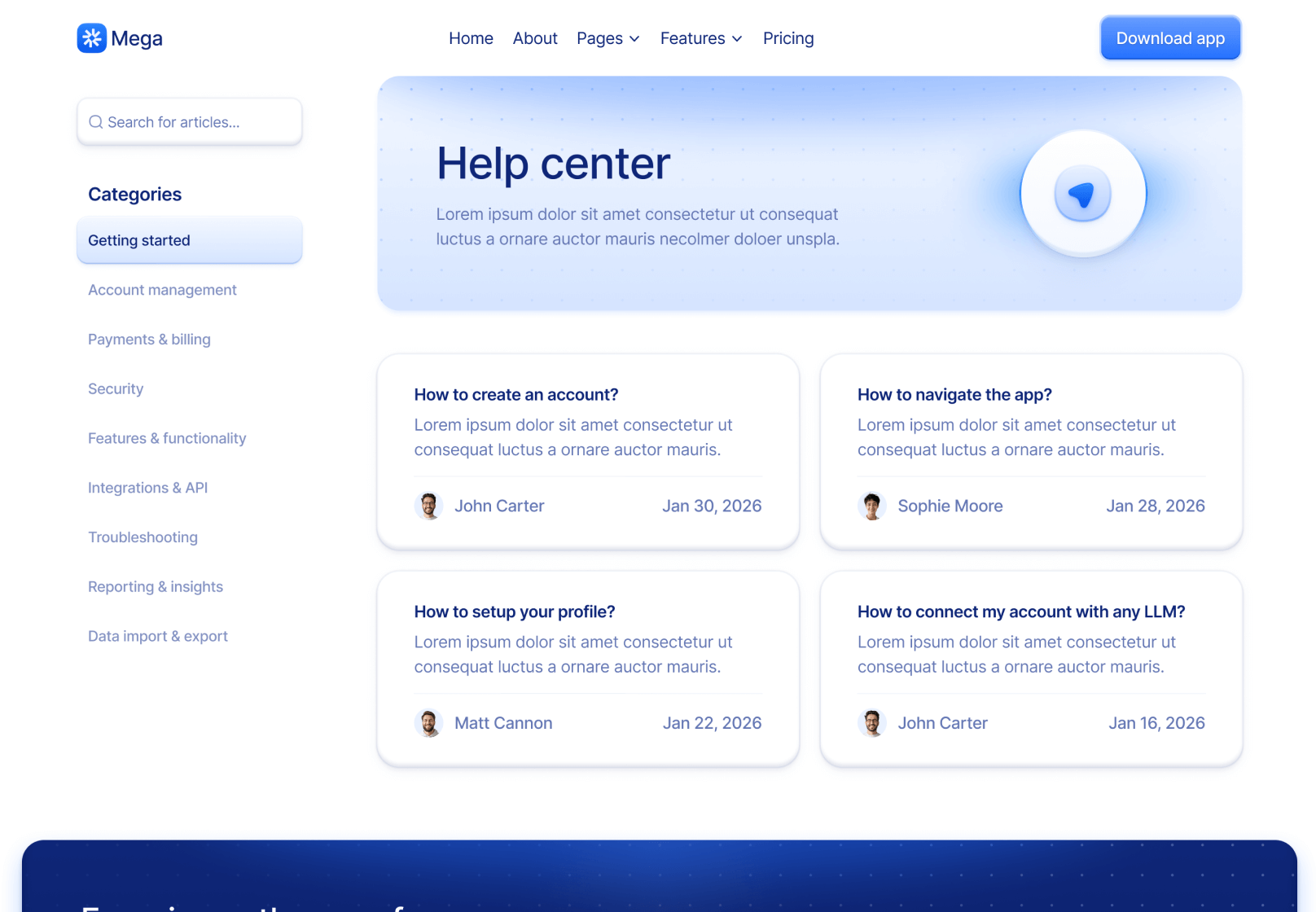 Help Center Category V2 Page - Mega Webflow Template