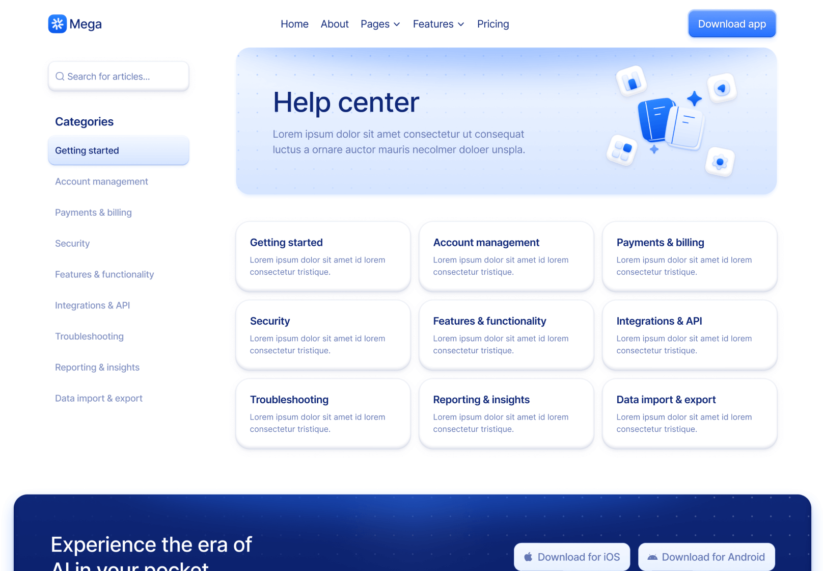Help Center V2 Page - Mega Webflow Template