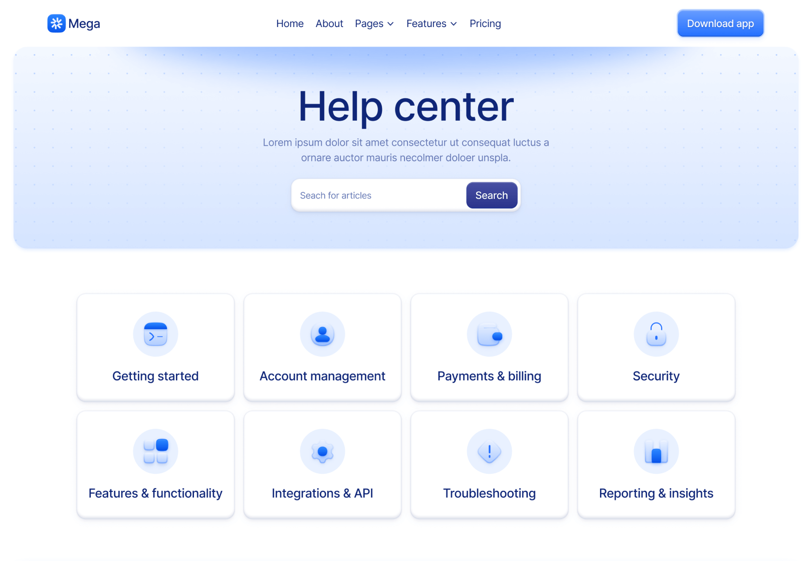 Help Center V3 Page - Mega Webflow Template