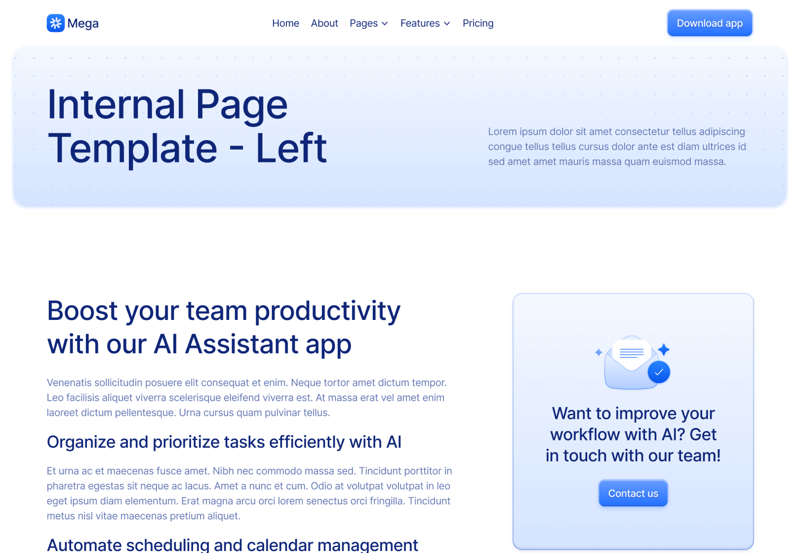 Internal Page Left - Mega Webflow Template