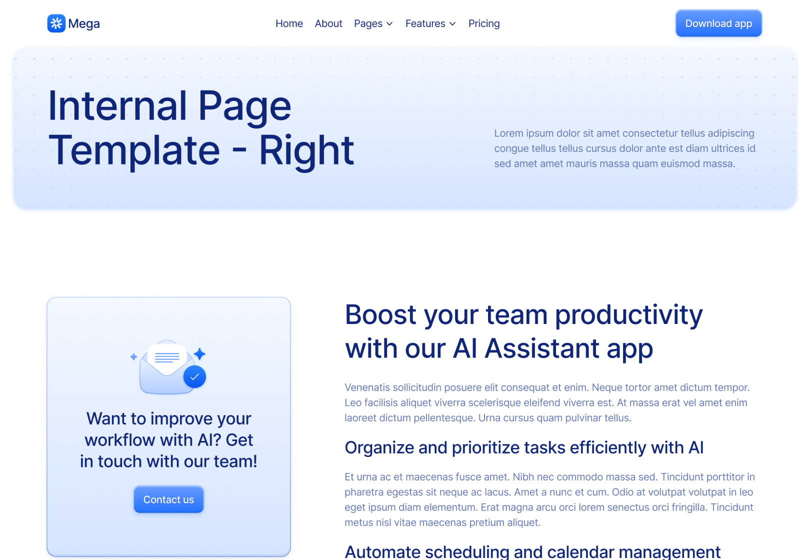 Internal Page Right - Mega Webflow Template