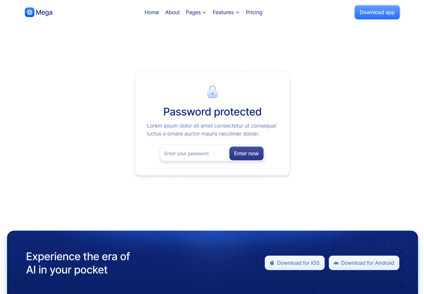 Password Protected Page - Mega Webflow Template