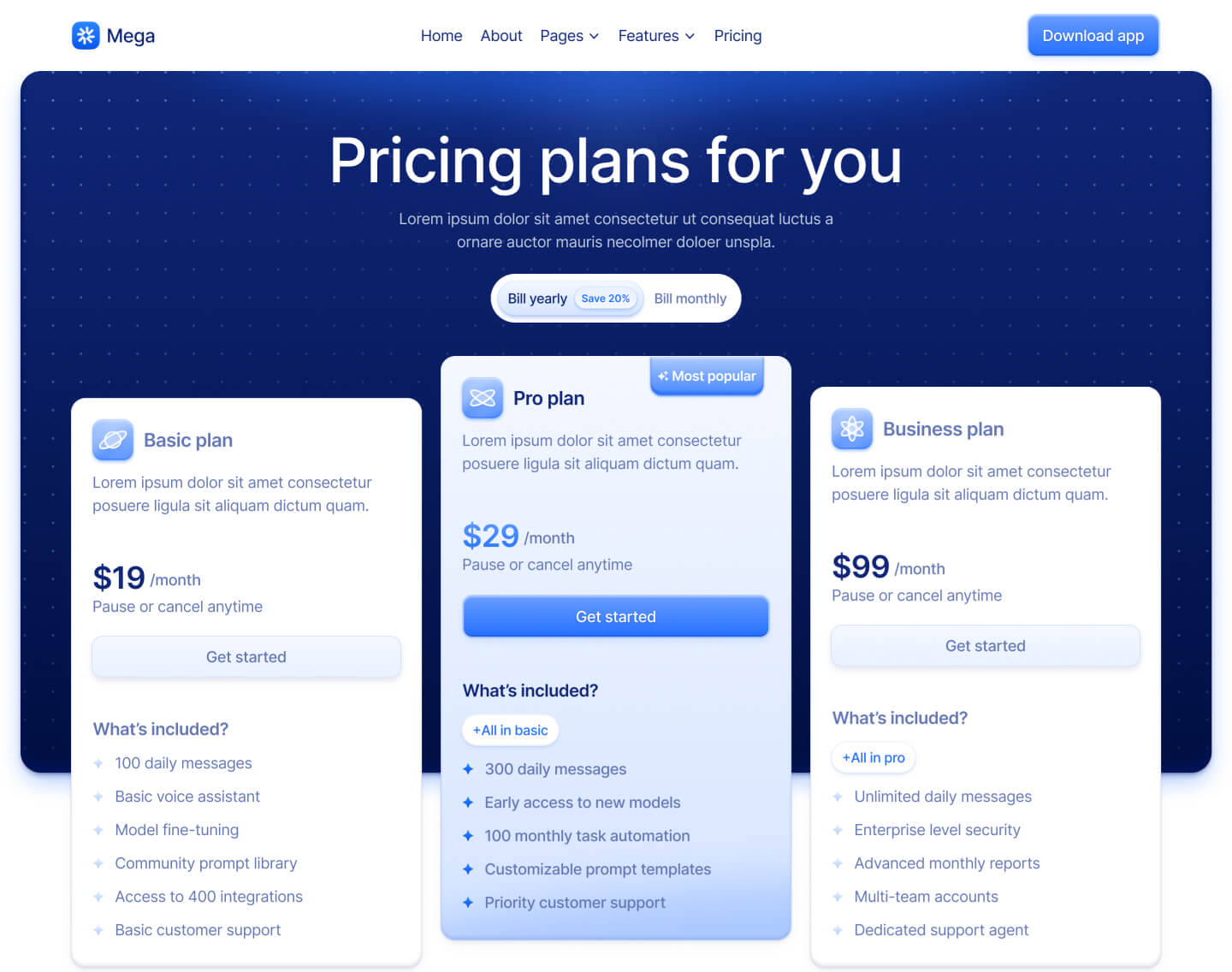 Pricing V1 Page - Mega Webflow Template