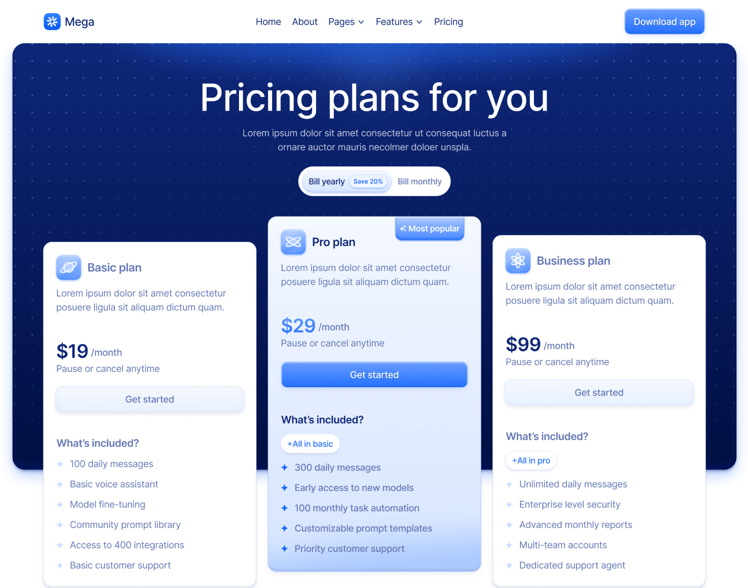Pricing V1 Page - Mega Webflow Template