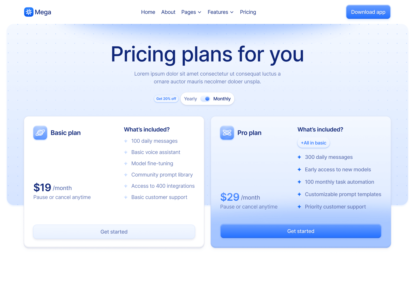 Pricing V2 Page - Mega Webflow Template