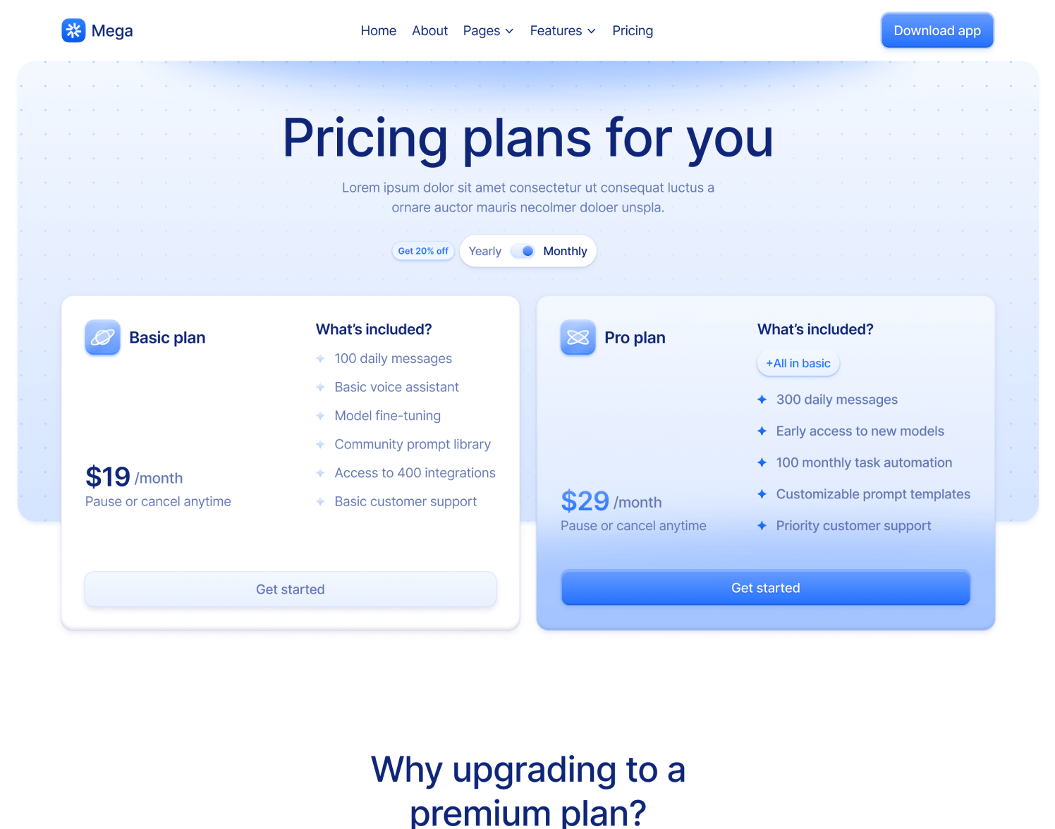 Pricing V2 Page - Mega Webflow Template
