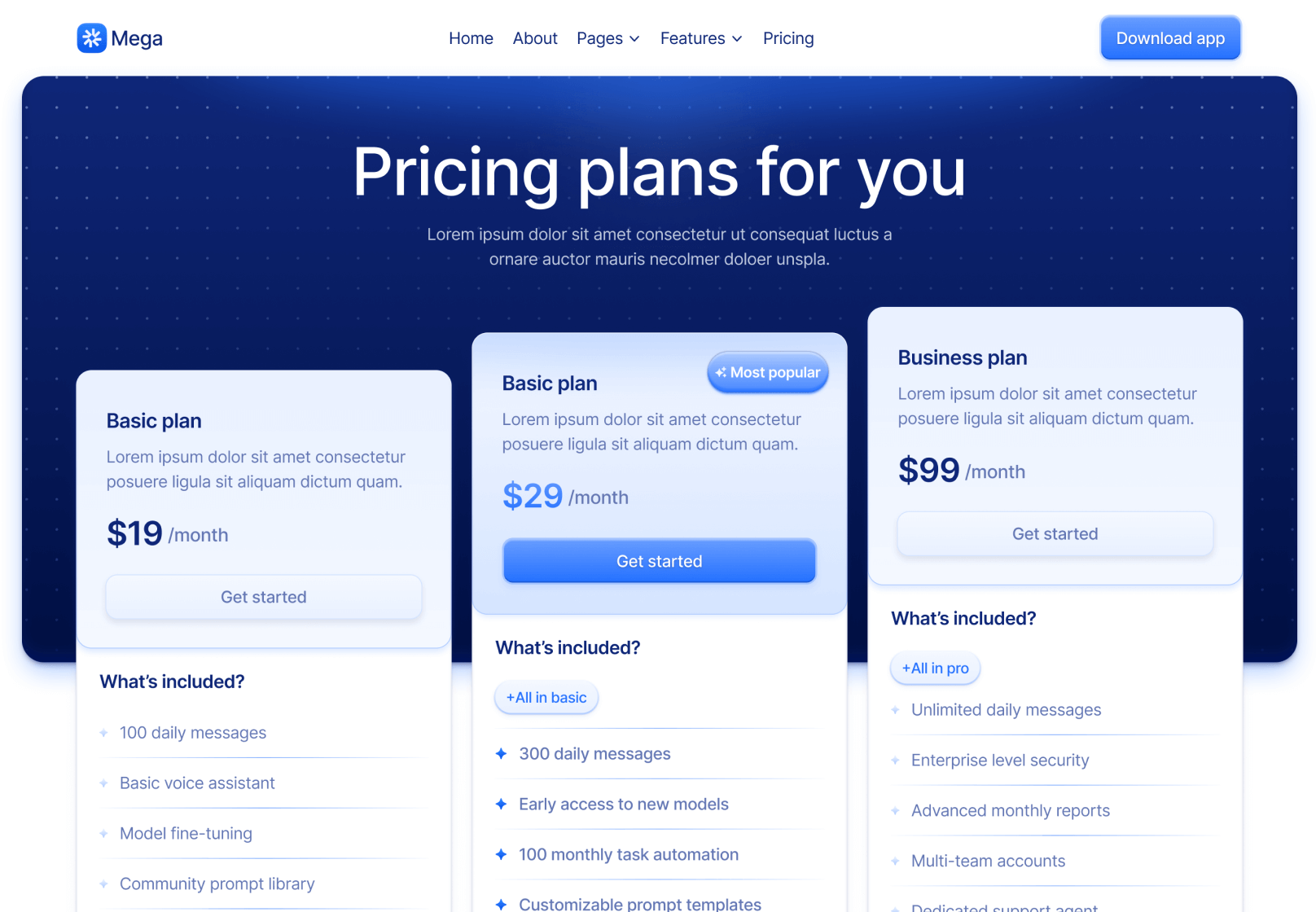 Pricing V3 Page - Mega Webflow Template