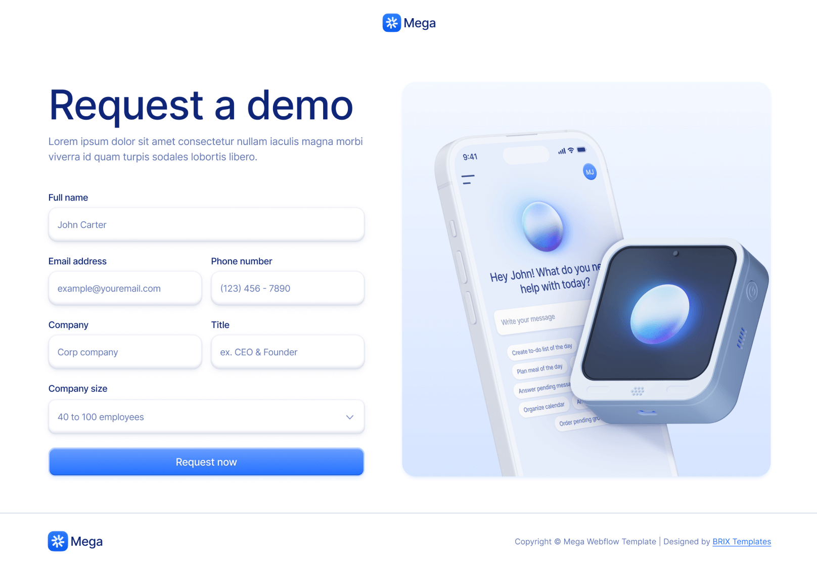 Request A Demo V1 Page - Mega Webflow Template