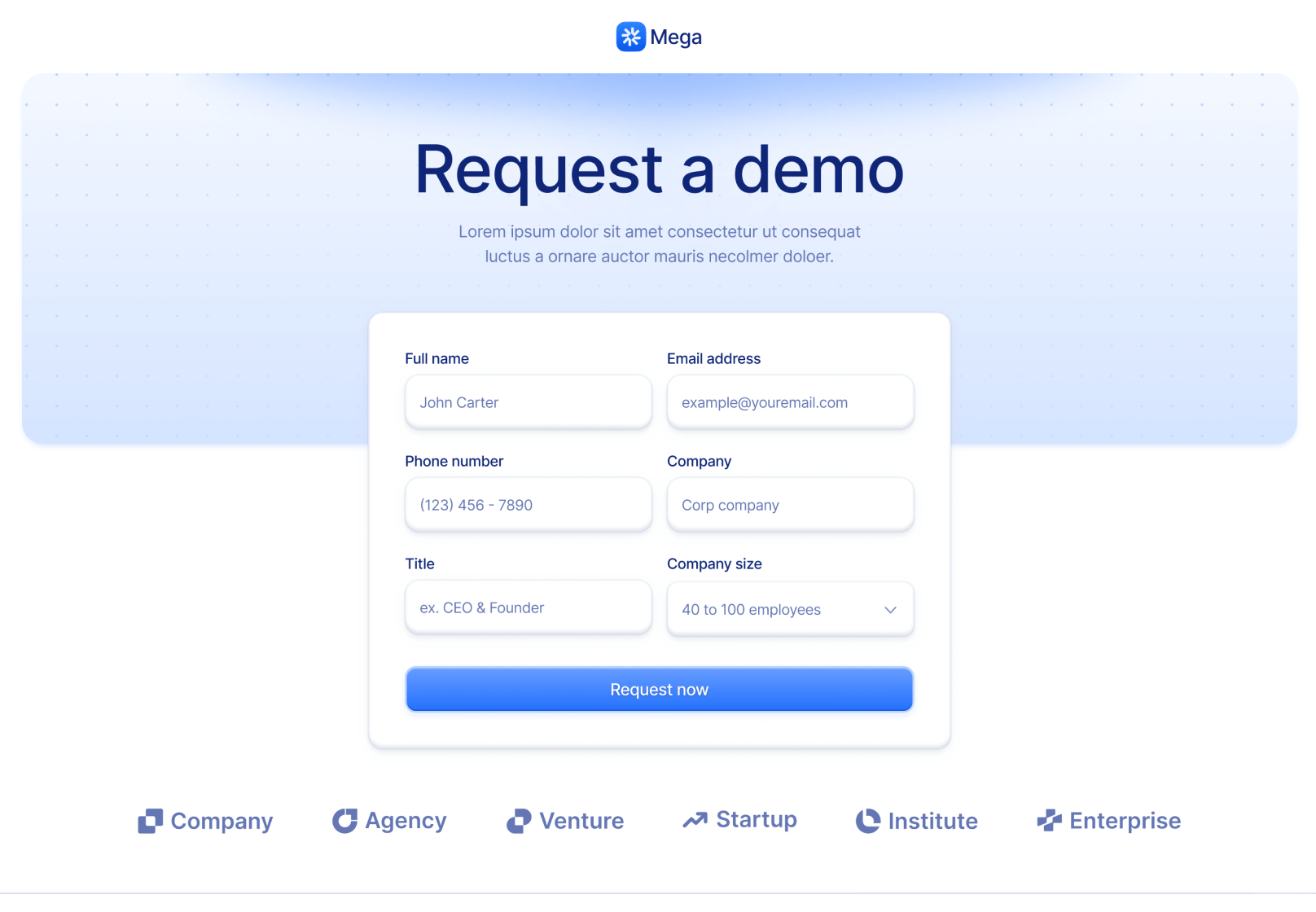 Request A Demo V3 Page - Mega Webflow Template