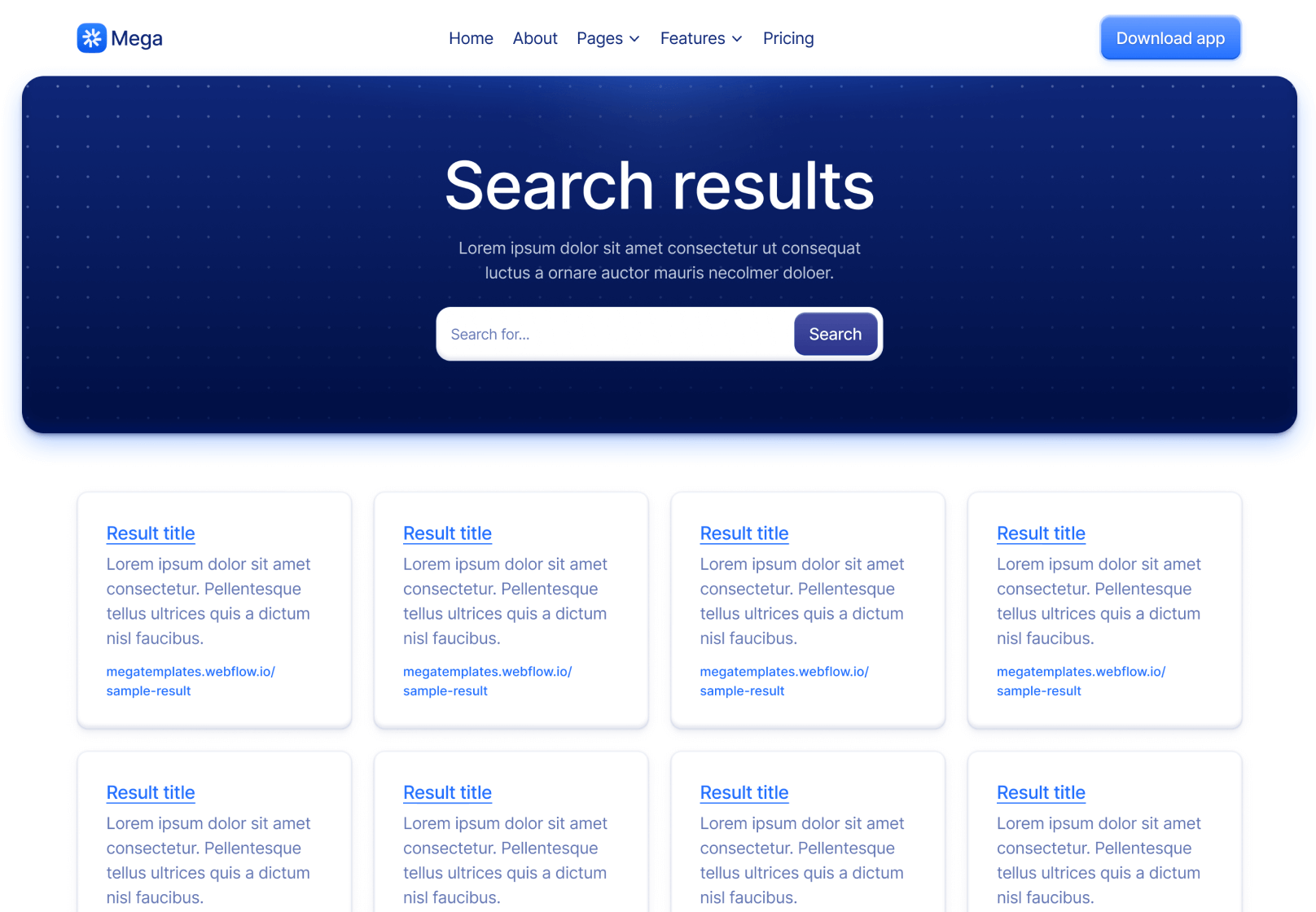 Search Results Page - Mega Webflow Template