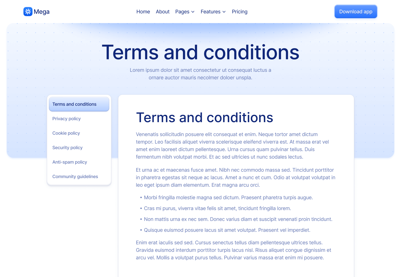Terms And Conditions Page - Mega Webflow Template