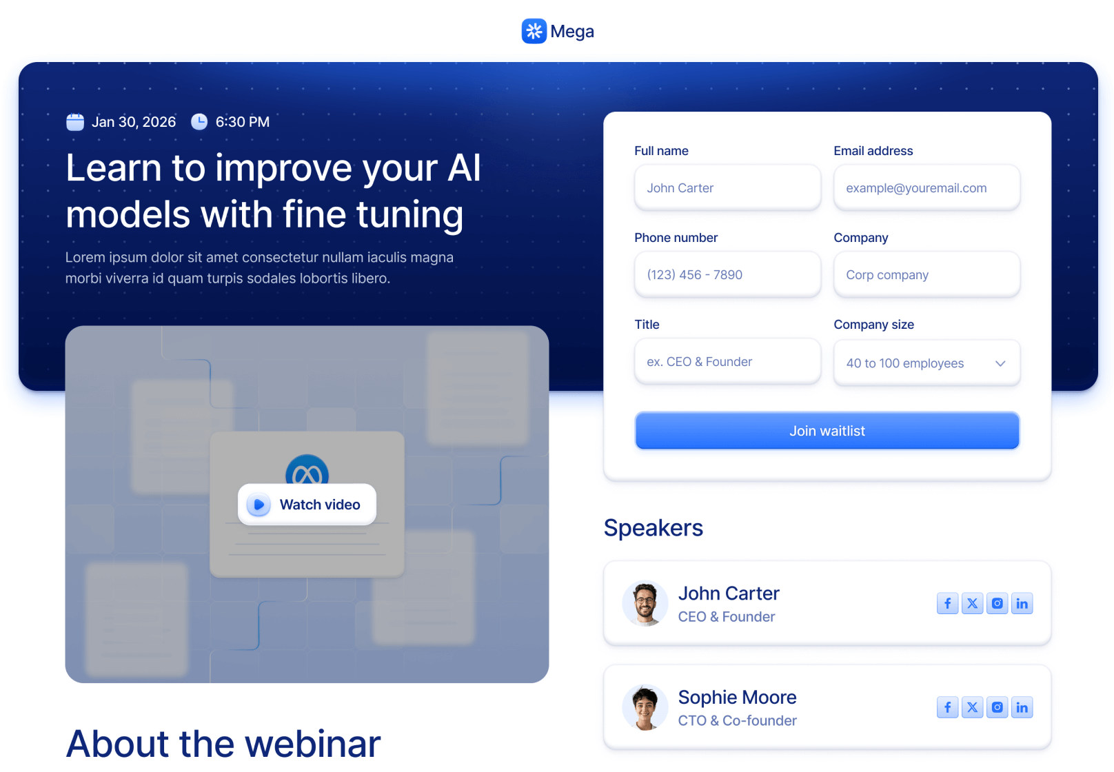 Webinar V1 Page - Mega Webflow Template