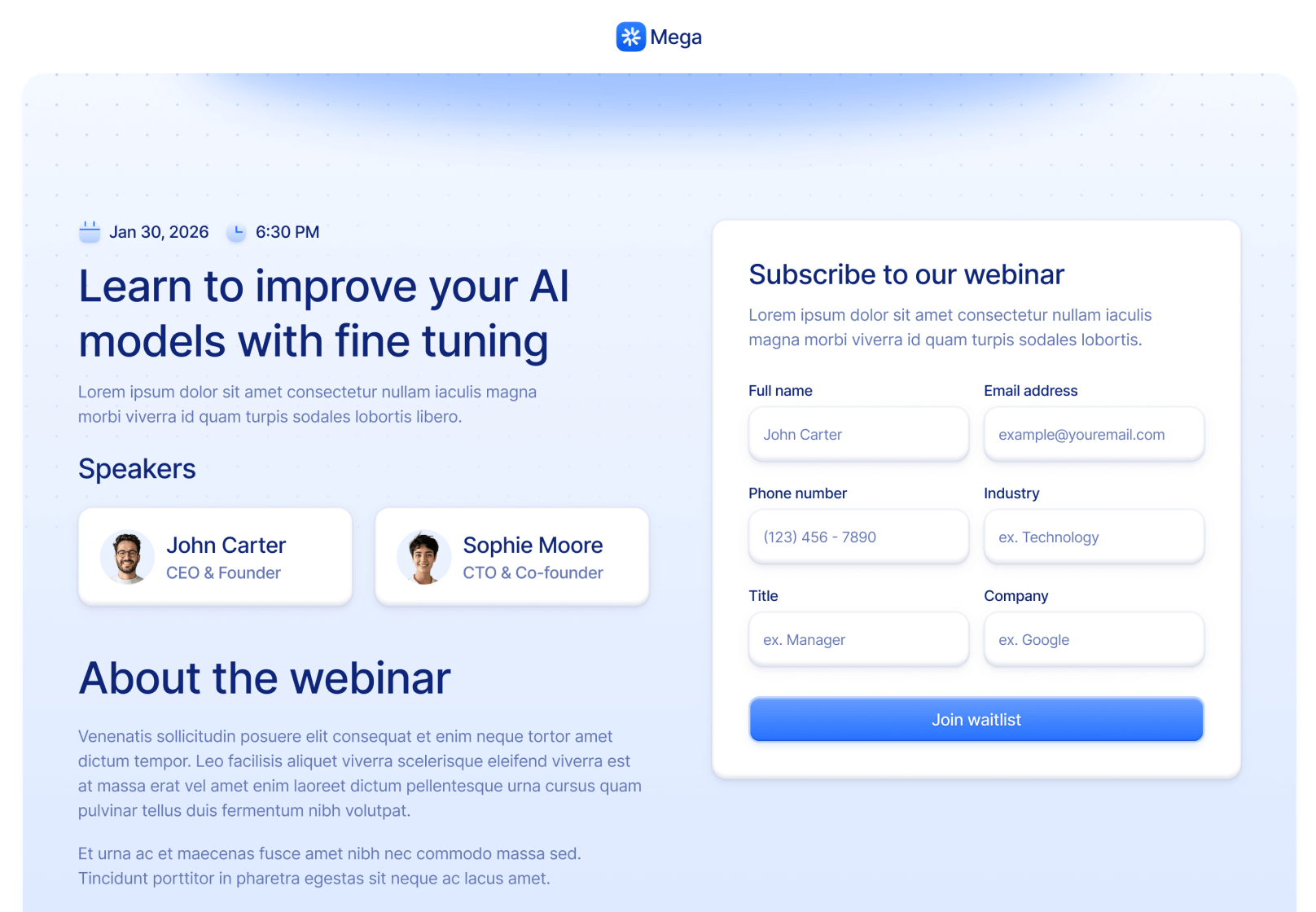 Webinar V2 Page - Mega Webflow Template