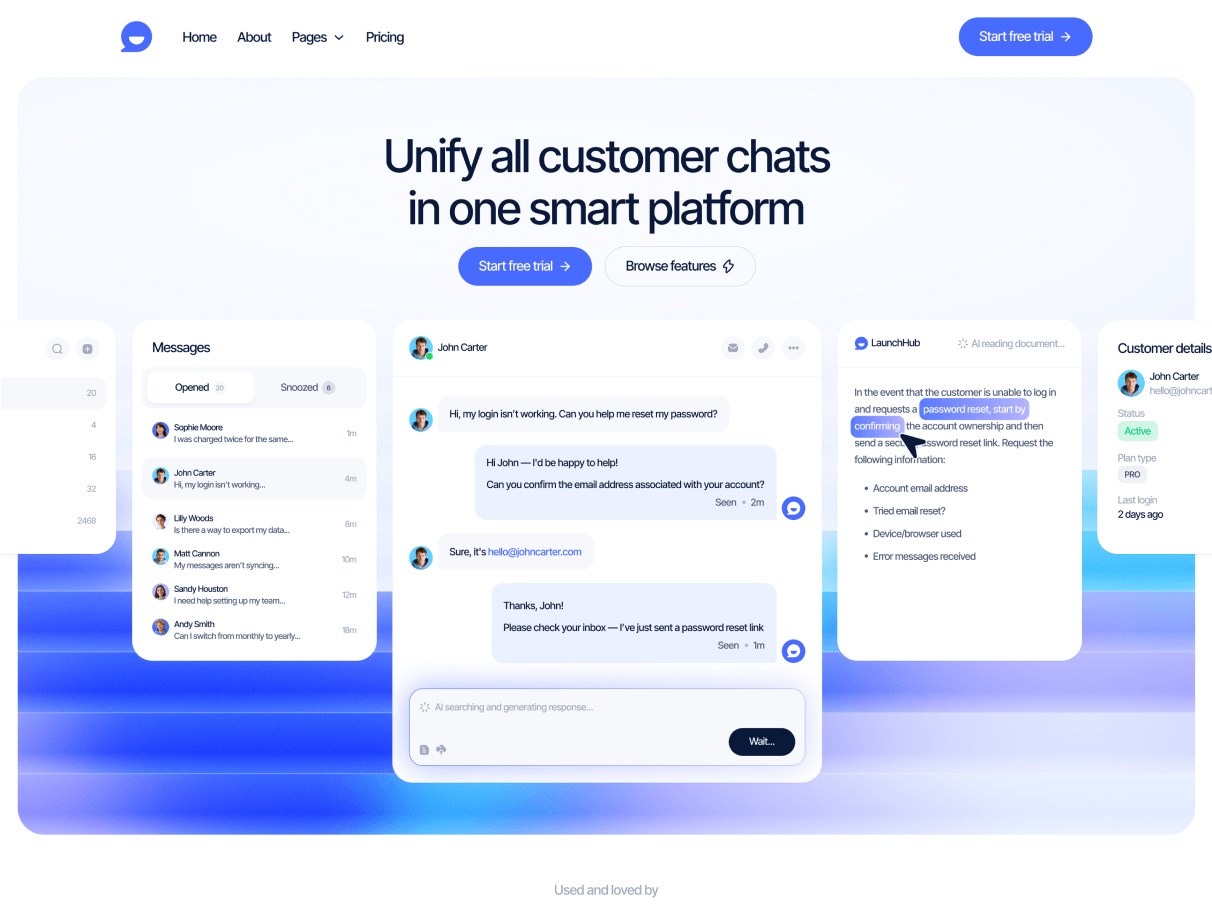 LaunchHub - AI Customer Support Webflow Template