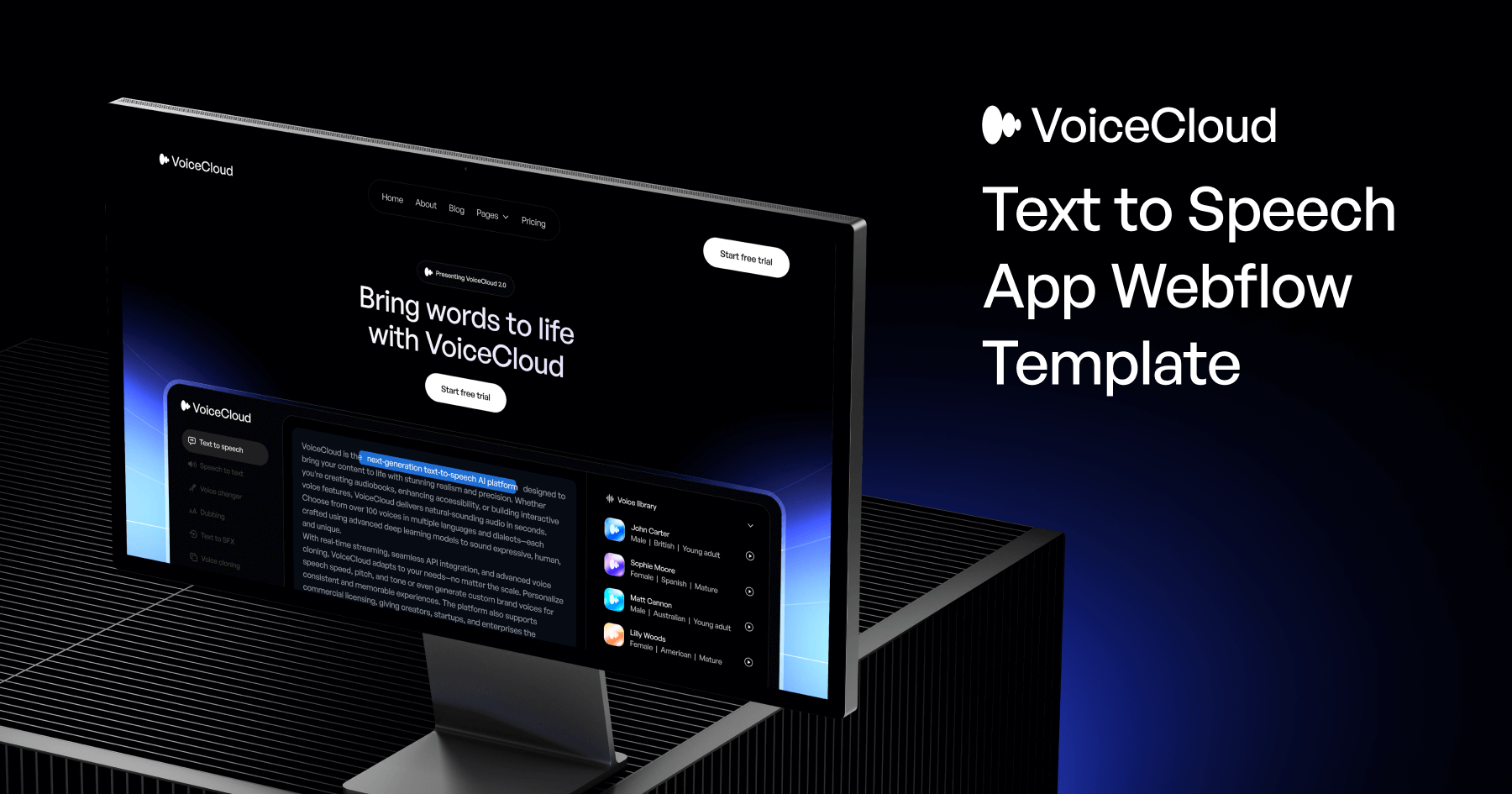 AI Voice Webflow Template - VoiceCloud | BRIX Templates