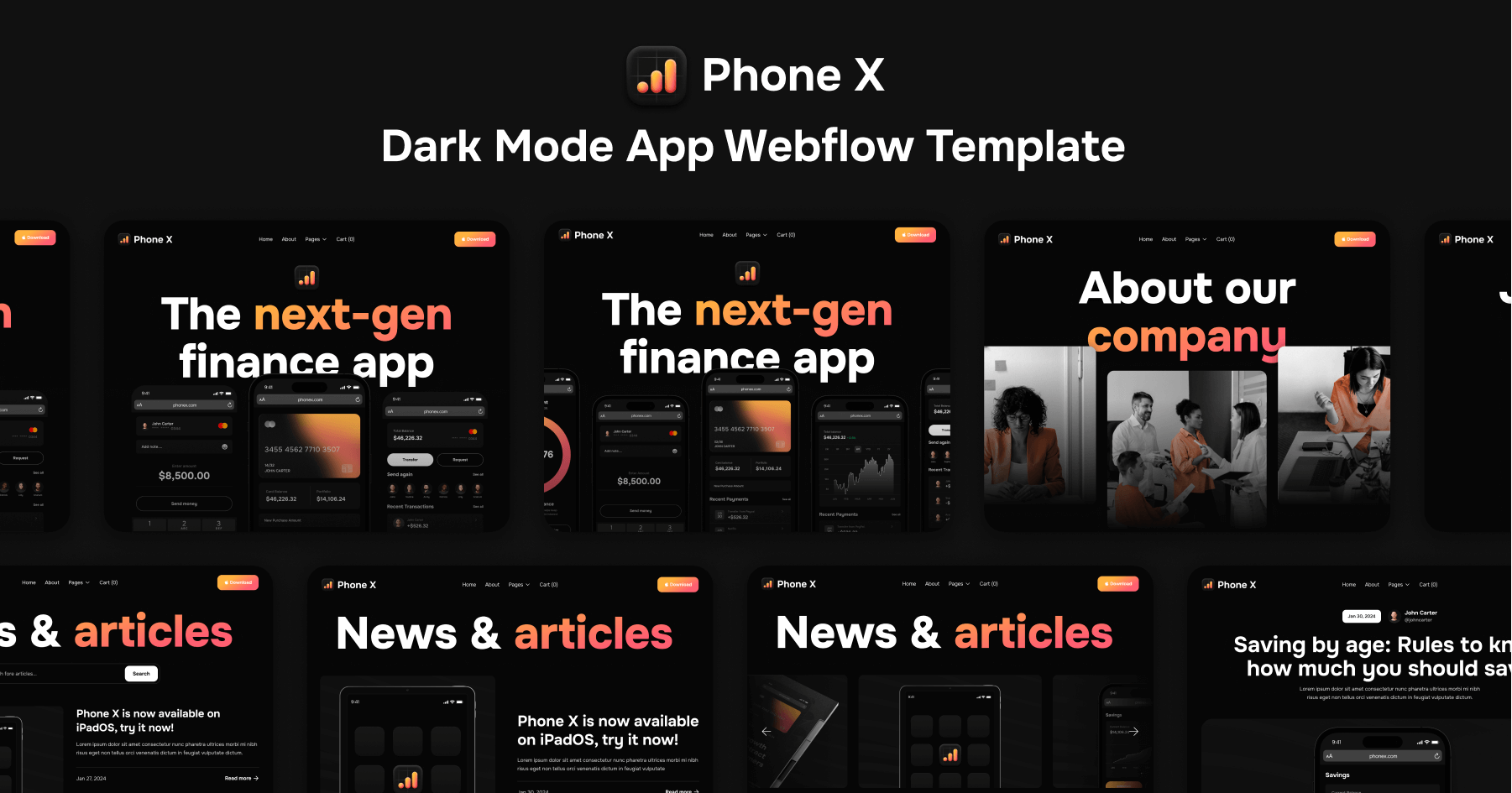 Dark Mode App Webflow Template