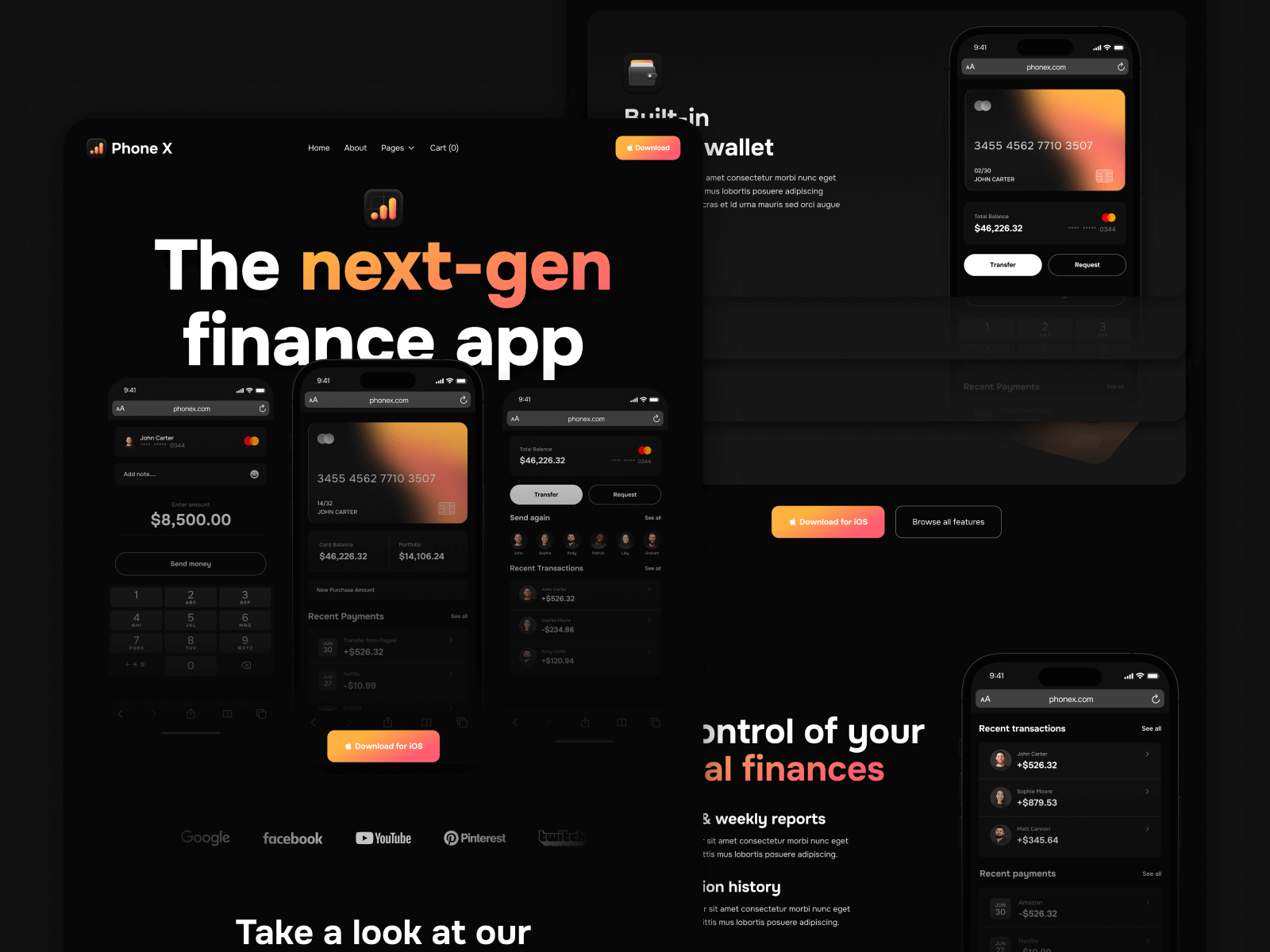 Dark Mode Mobile App Webflow Template