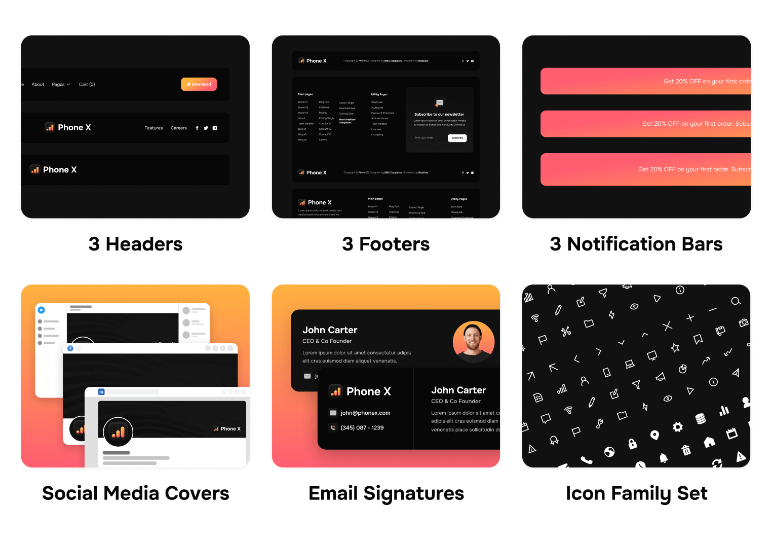 Phone X - Dark Mode App Webflow Template Benefits