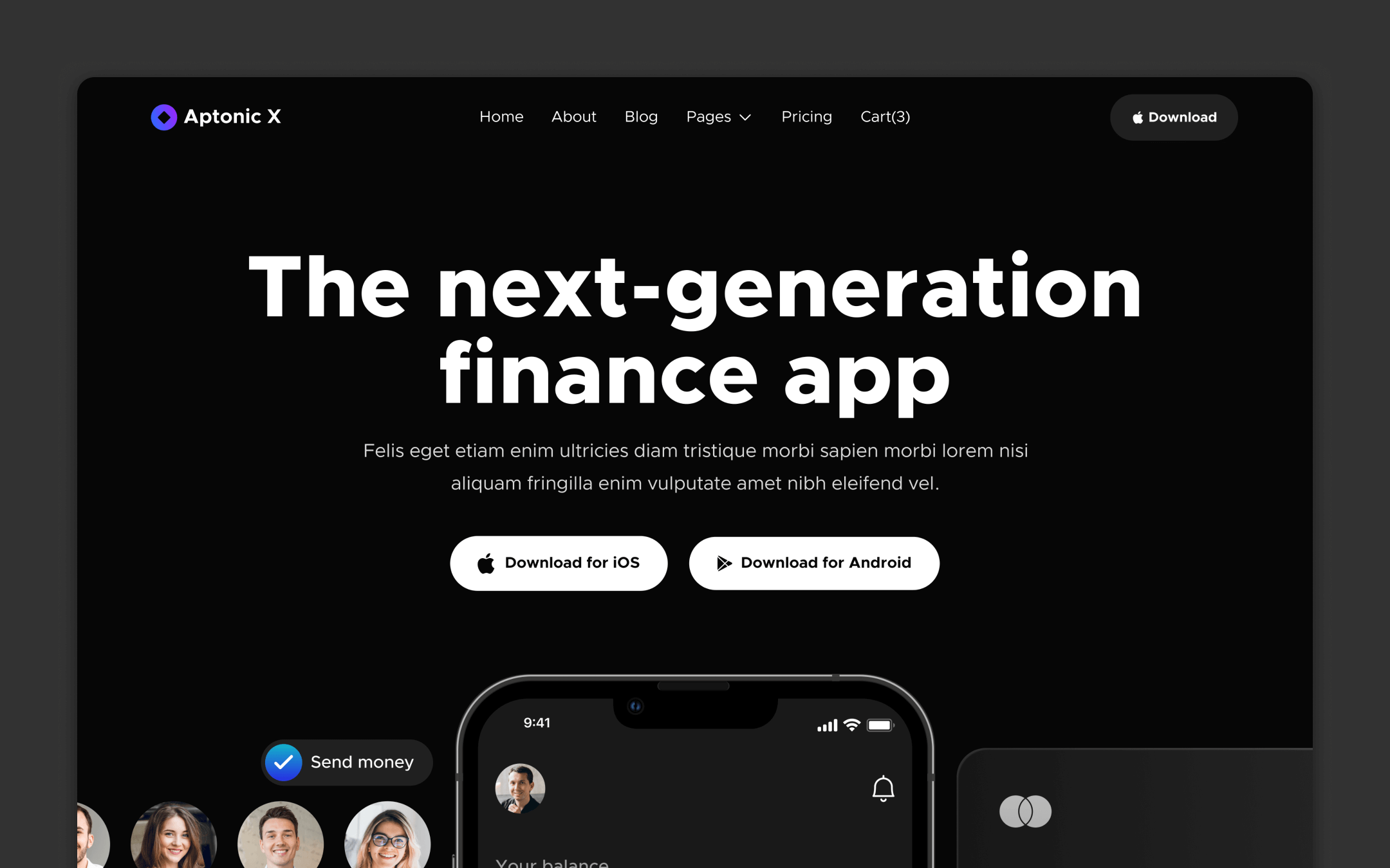 Dark Mode Mobile App Webflow Template