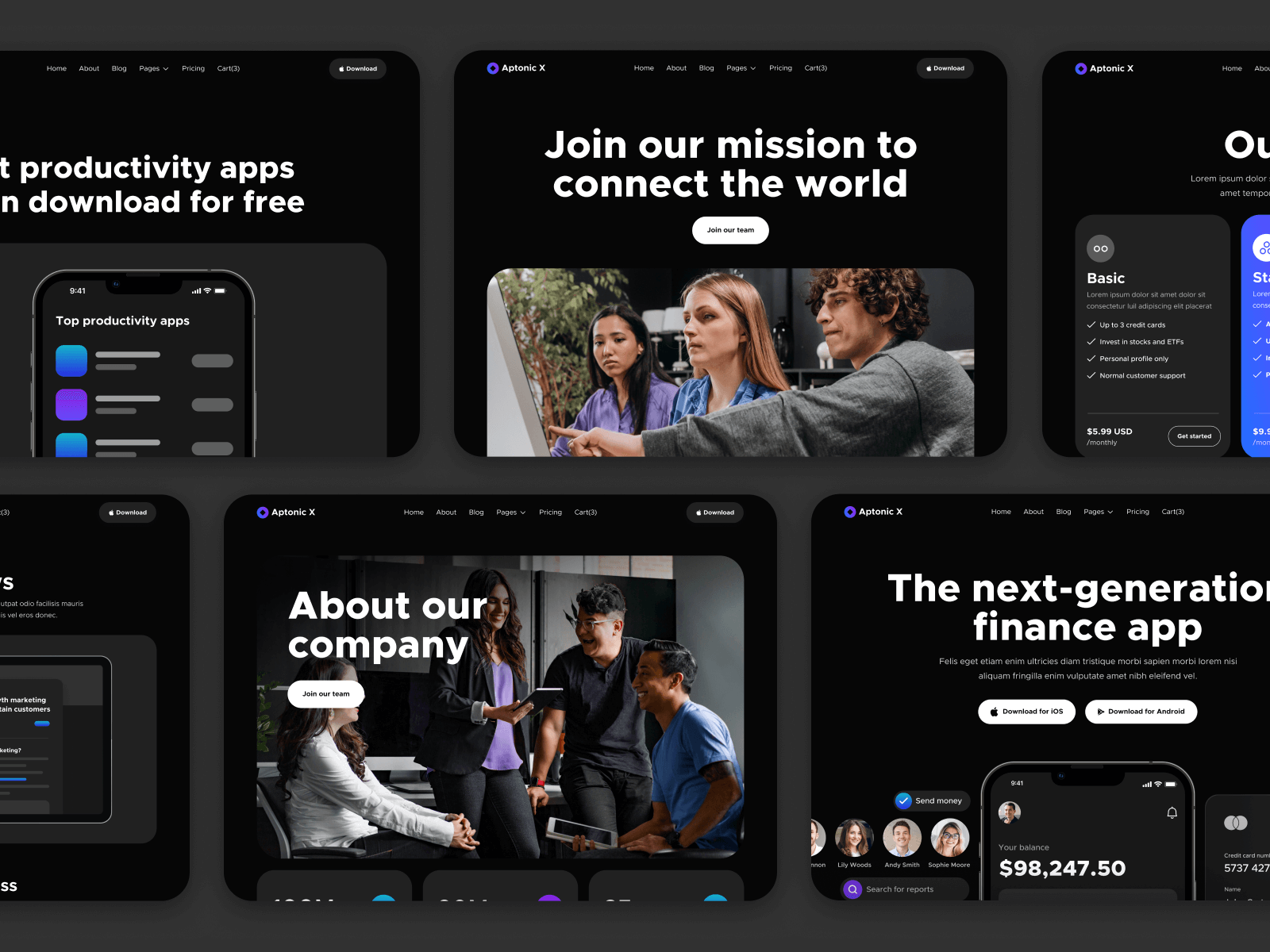 Dark Mode Mobile App Webflow Theme