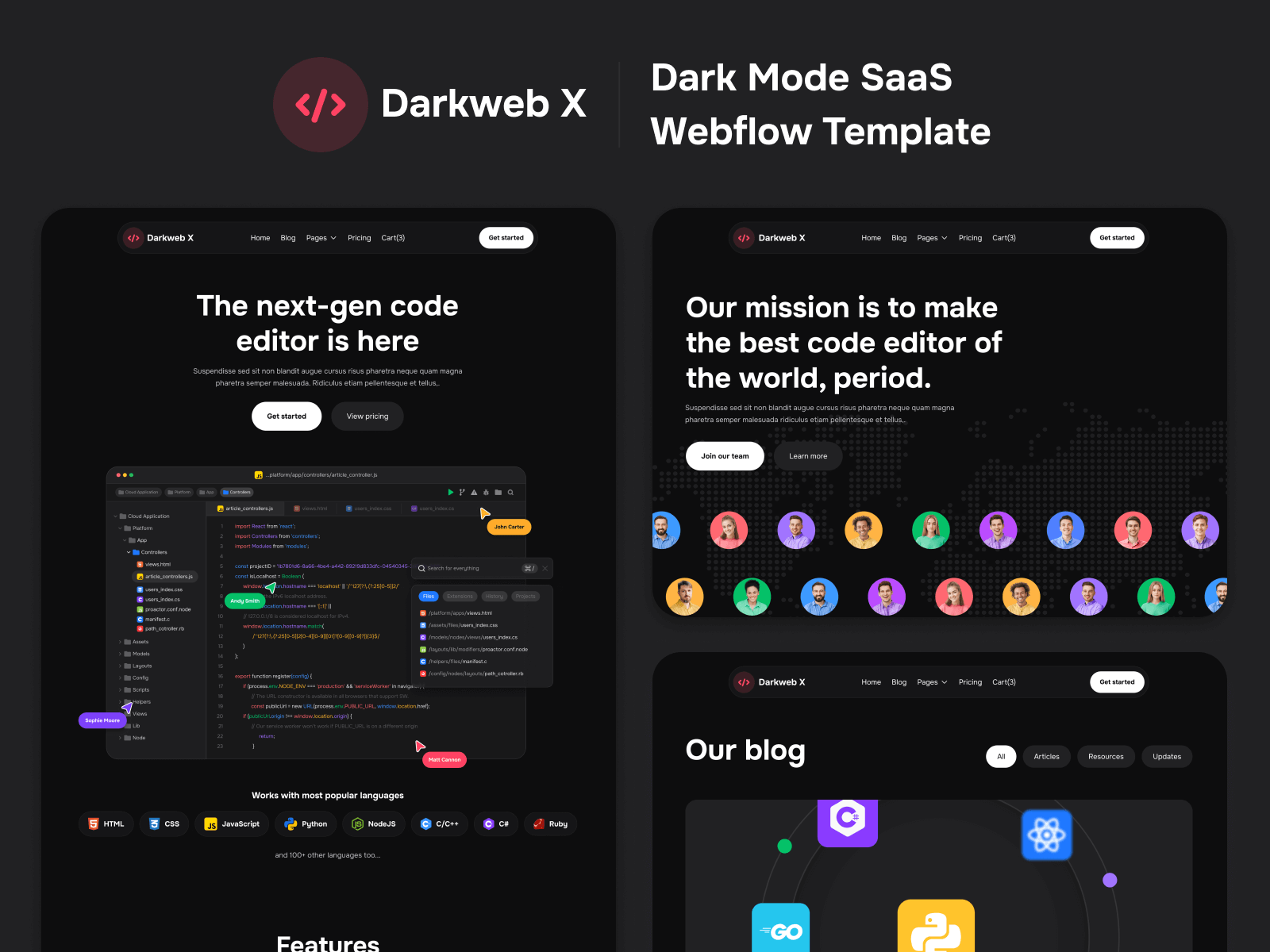 Dark Mode SaaS Webflow Template