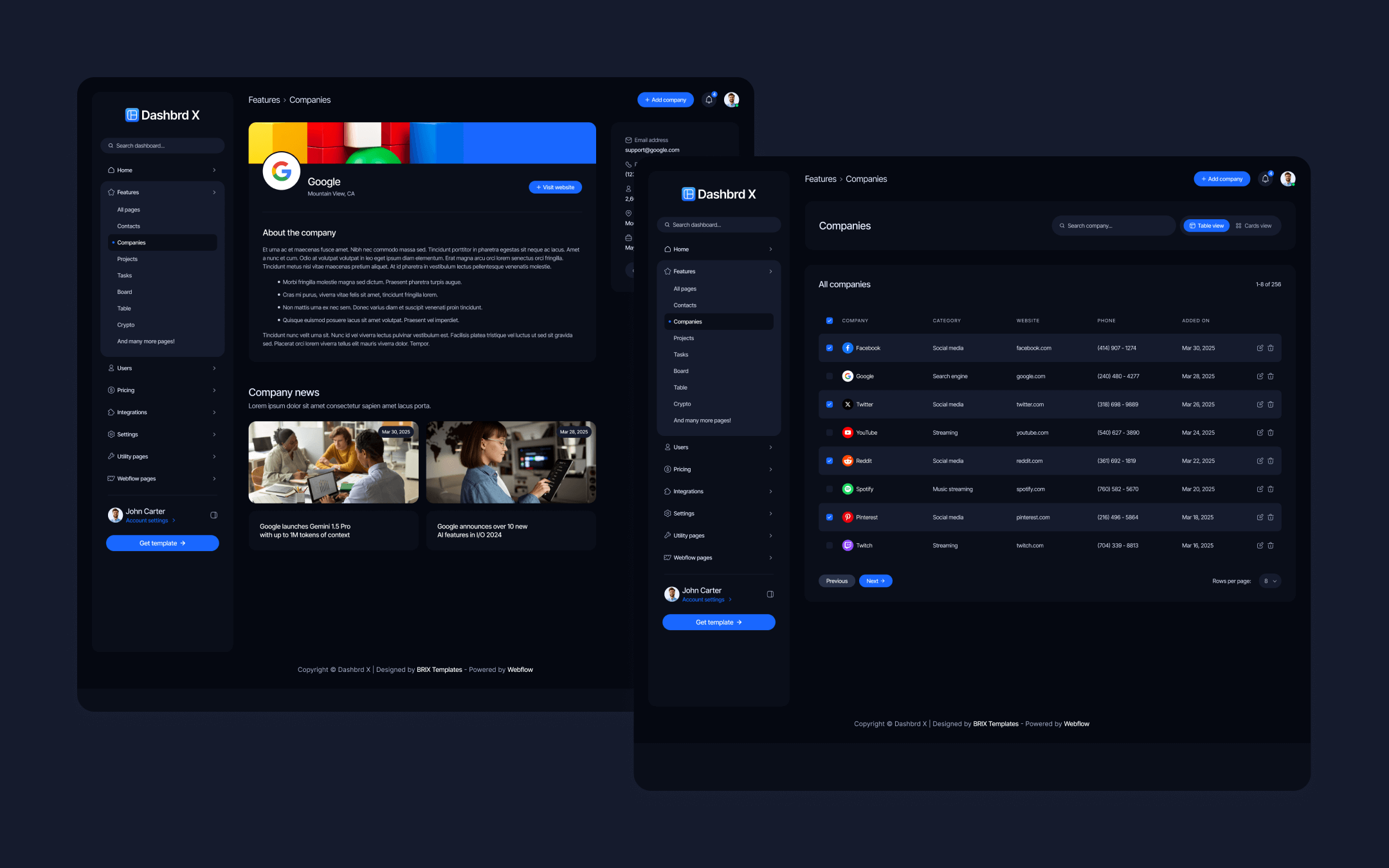 Dashbrd X Webflow Template