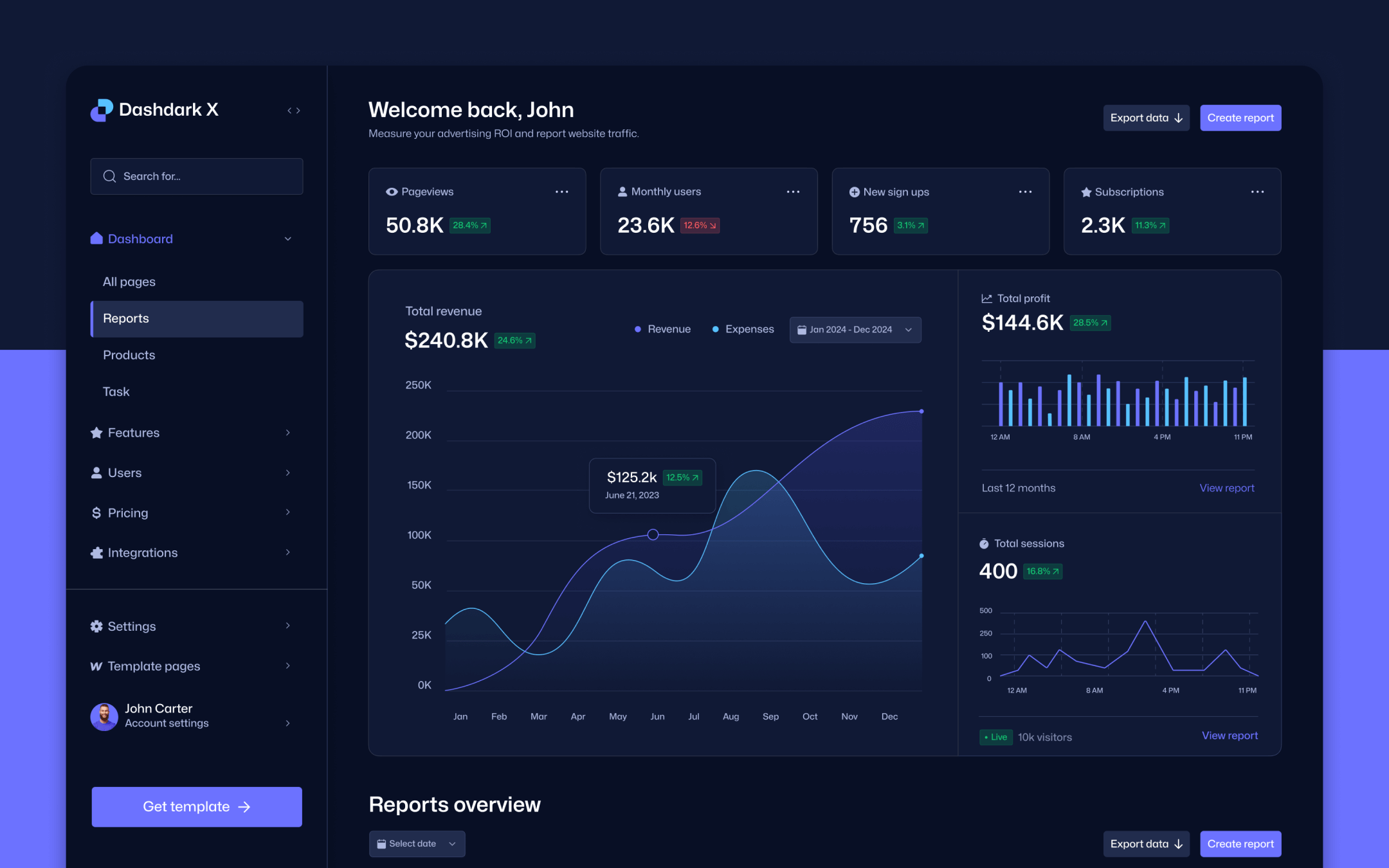 DevLink Dark Mode Dashboard Webflow Template